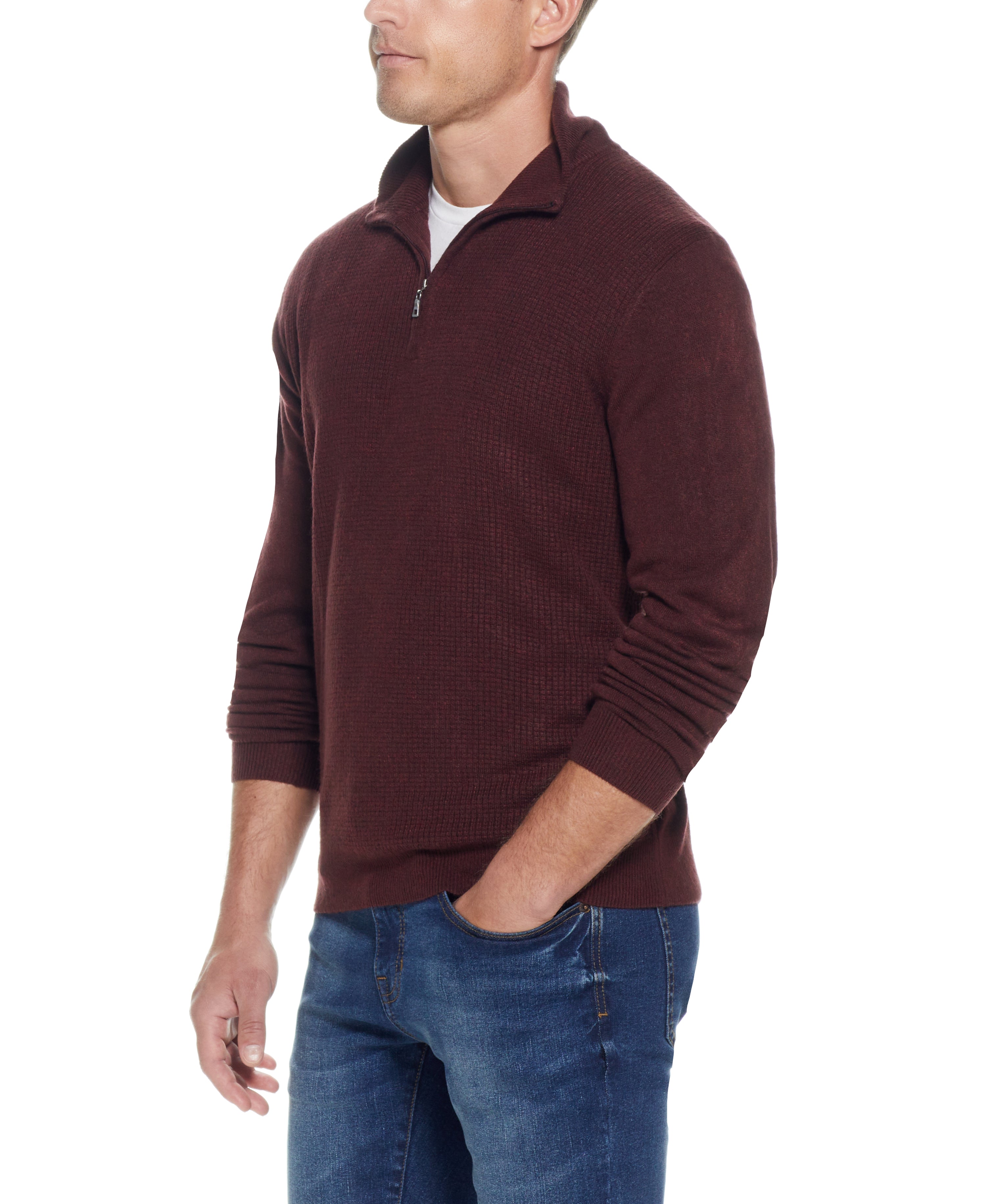 SOFT TOUCH WAFFLE SWEATER 1/4 ZIP in OXBLOOD