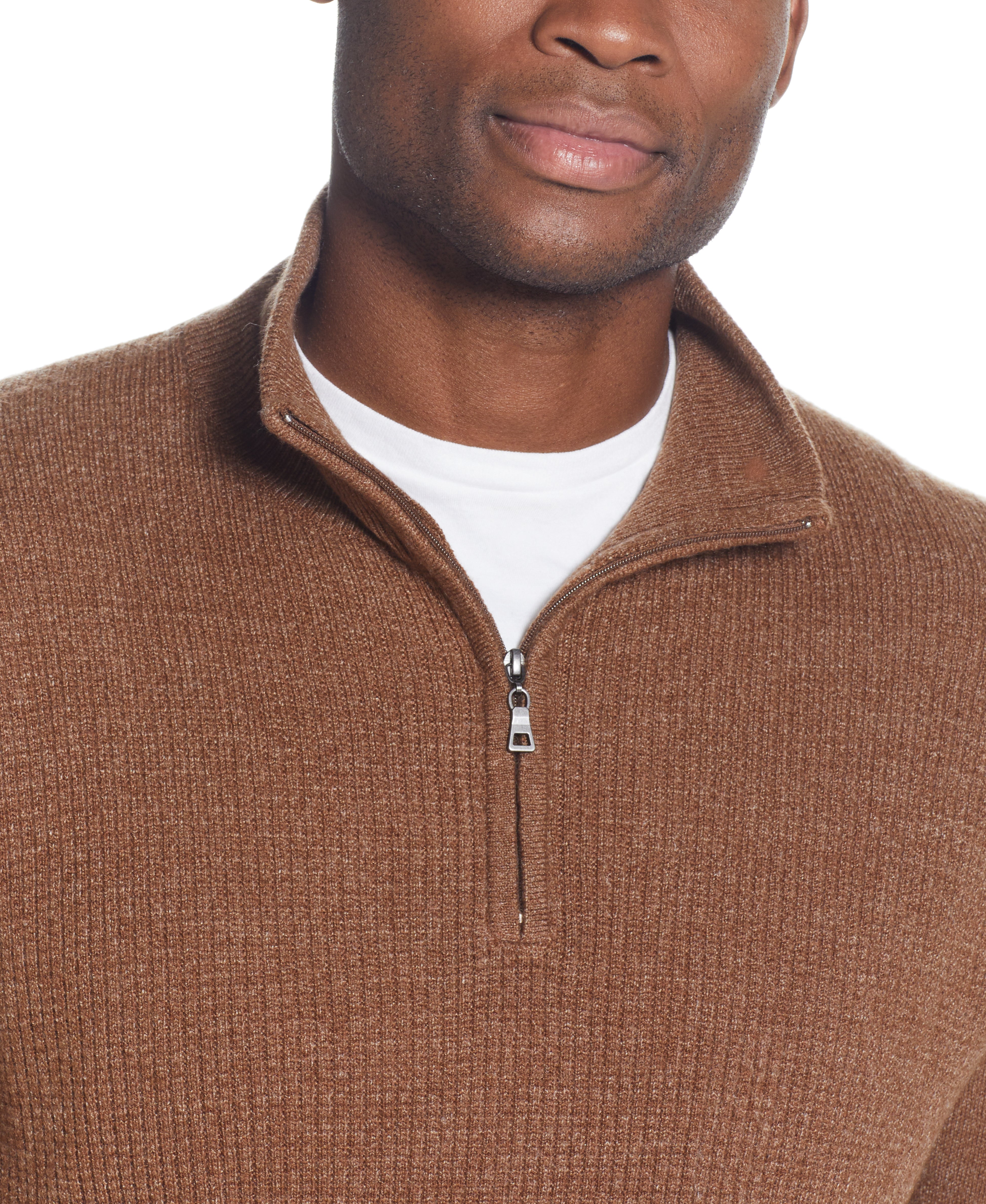 Soft Touch Quarter Zip Sweater in Almond Heather