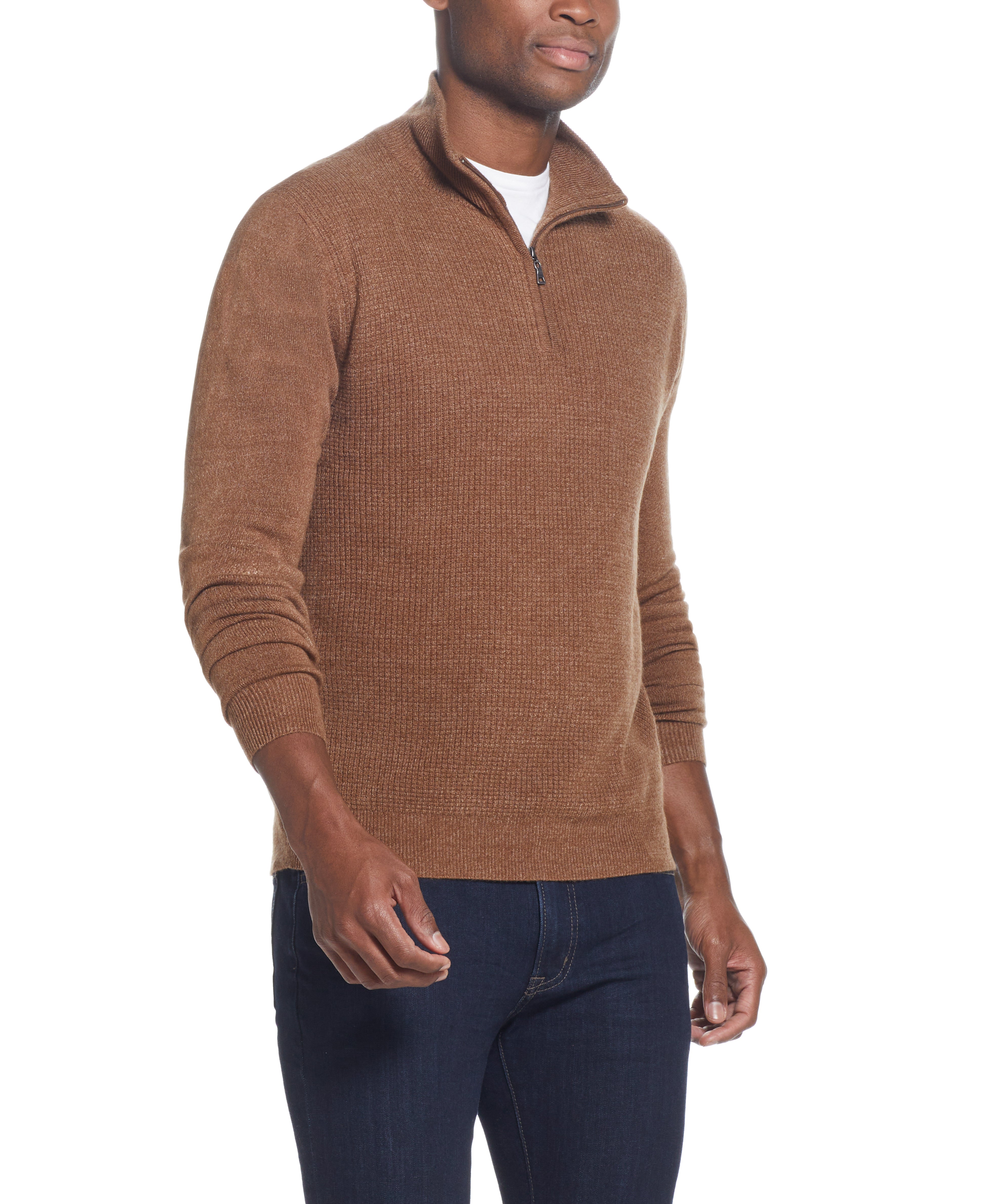 Soft Touch Quarter Zip Sweater in Almond Heather