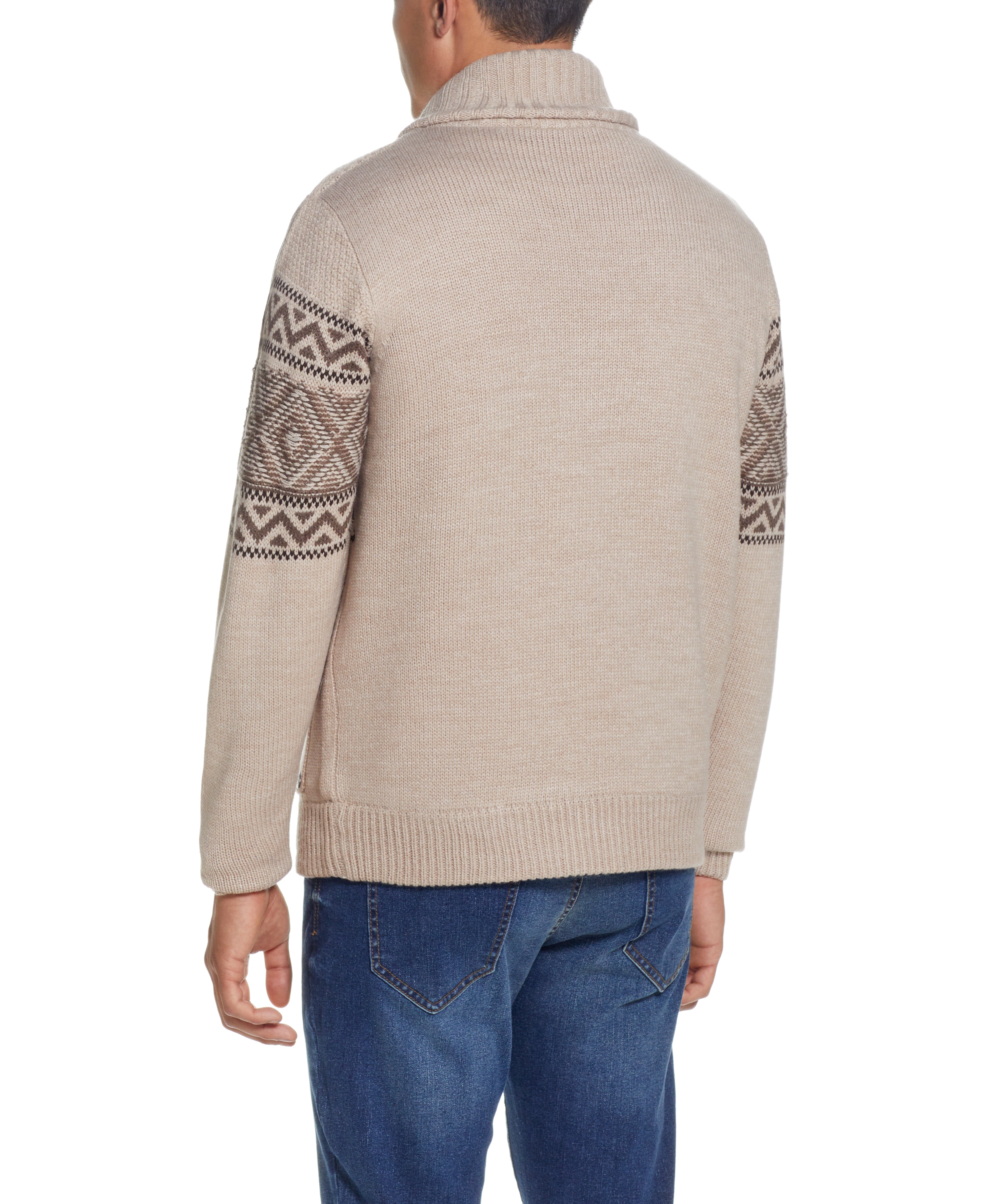 Sherpa Lined Jacquard Sweater Jacket In Parchment Heather