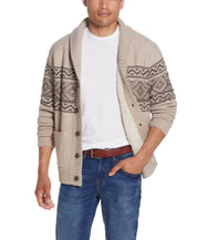 Sherpa Lined Jacquard Sweater Jacket In Parchment Heather