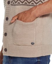 Sherpa Lined Jacquard Sweater Jacket In Parchment Heather