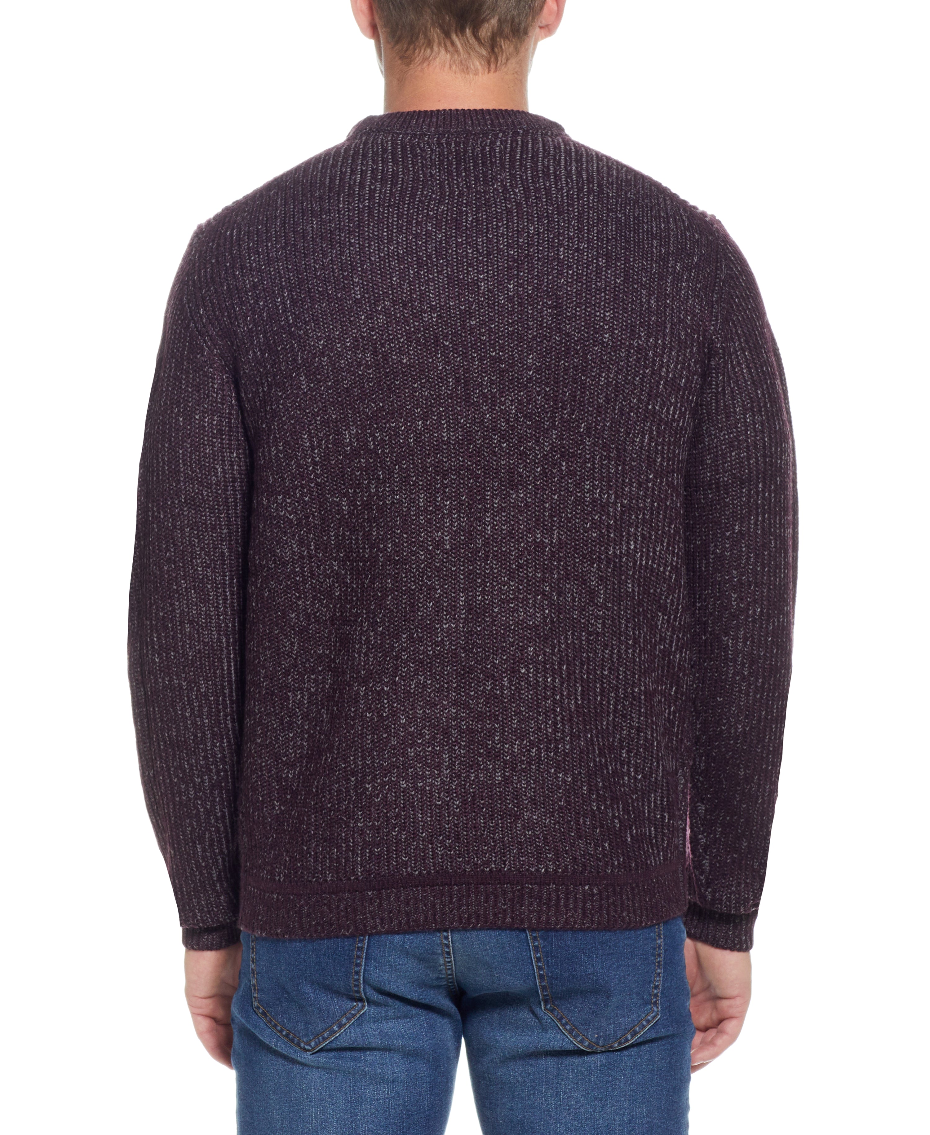 HALF CARDI STITCH CREW SWEATER in DEEP BURGUNDY