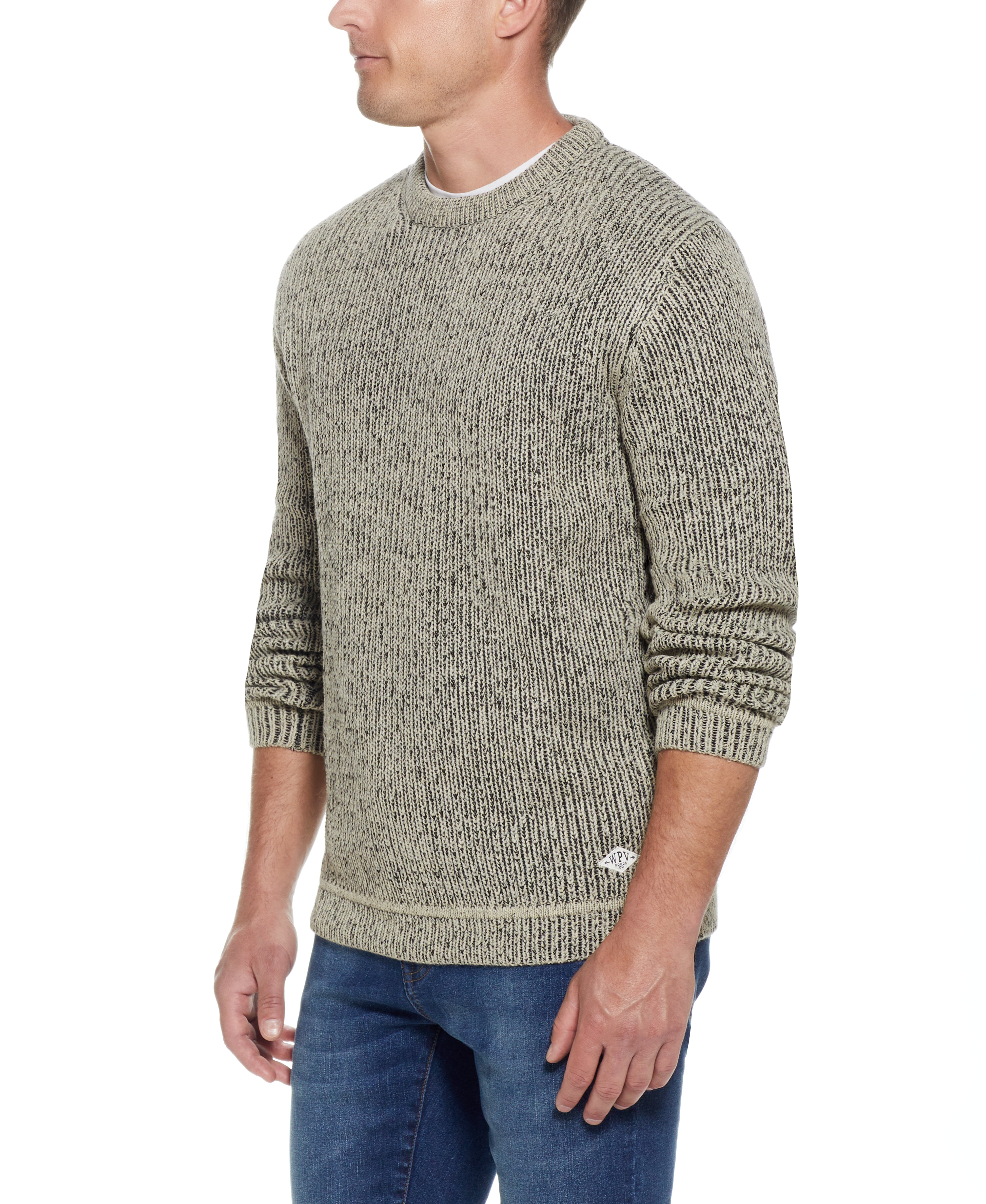 HALF CARDI STITCH CREW SWEATER in SESAME | Sweaters | Weatherproof Vintage