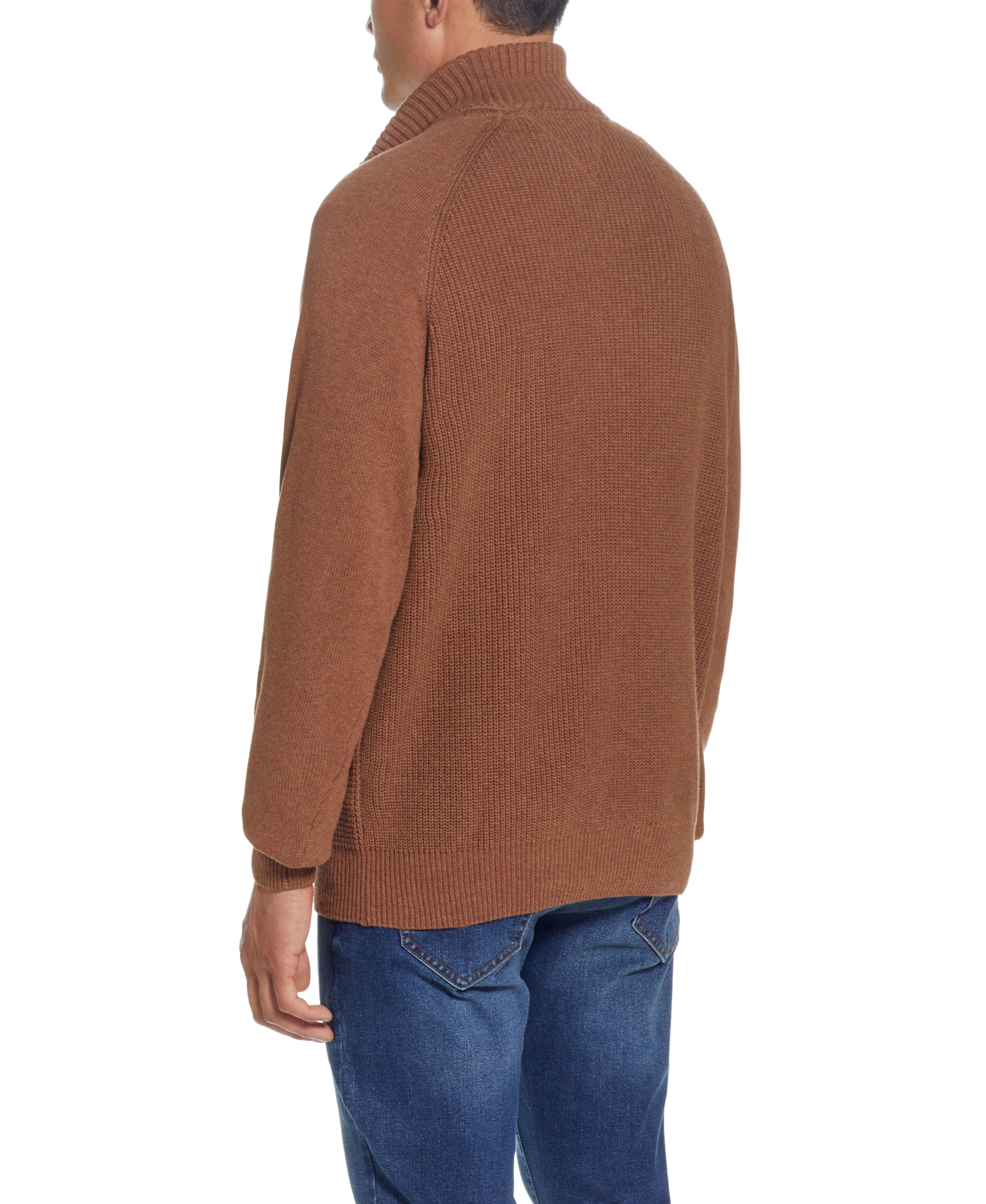 RAGLAN SLEEVES SHAKER STITCH BUTTONUP MOCK in HARVEST HEATHER