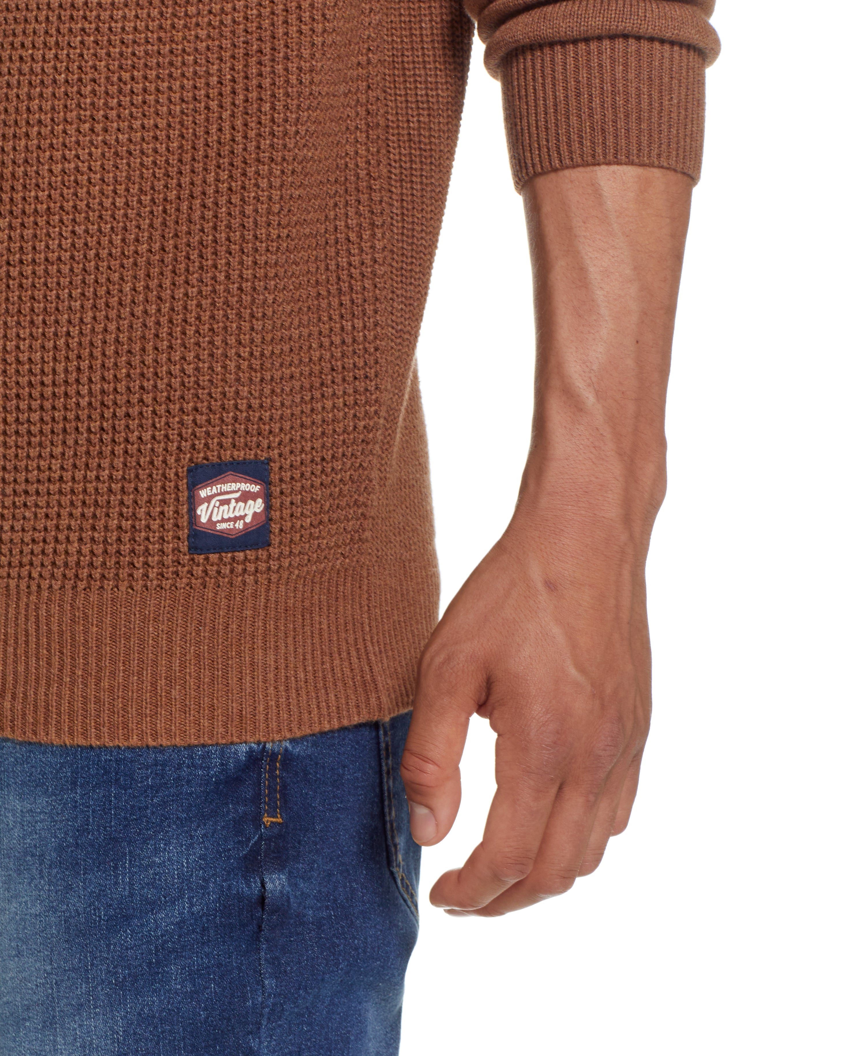 RAGLAN SLEEVES SHAKER STITCH BUTTONUP MOCK in HARVEST HEATHER