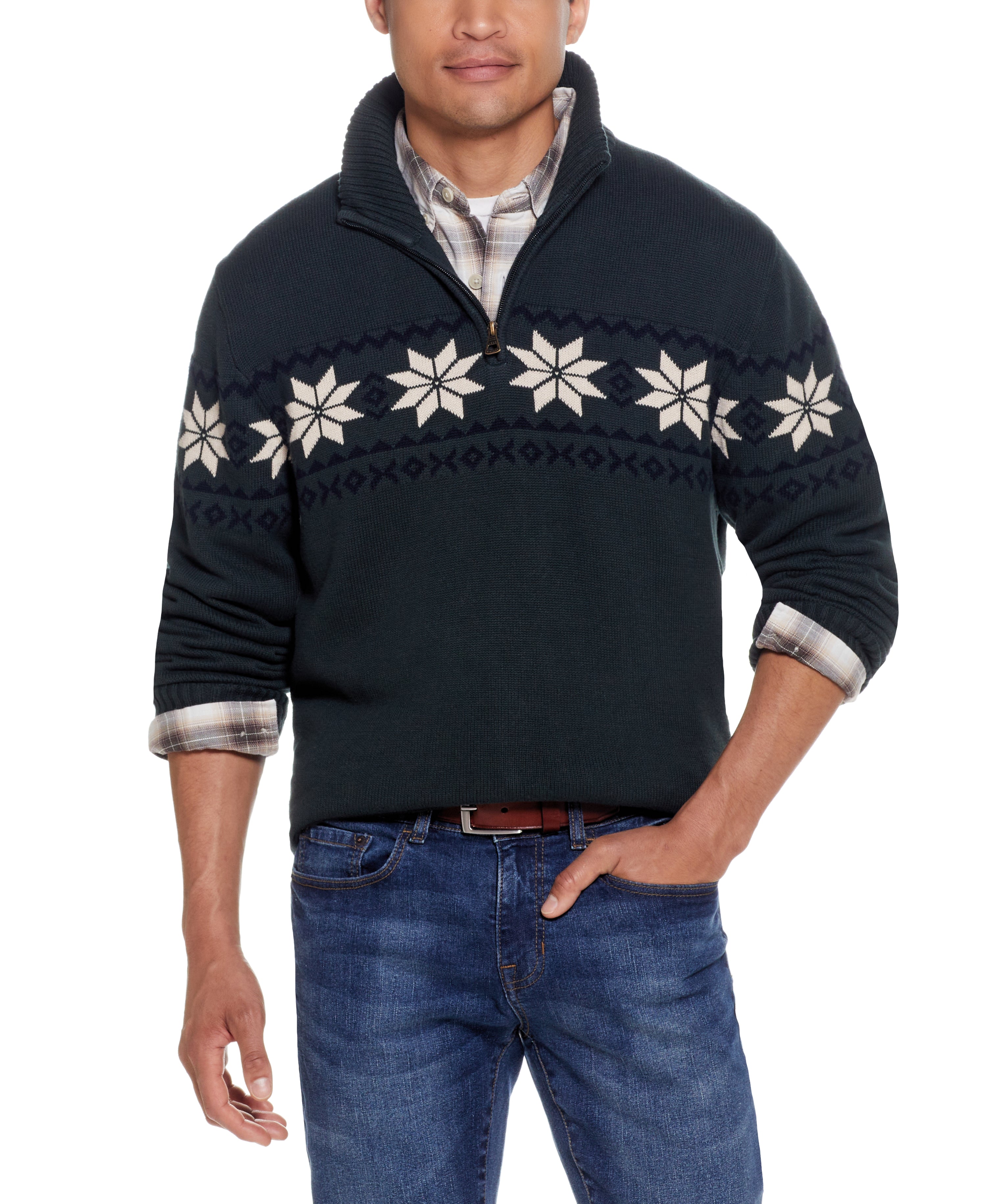 SNOWFLAKE QUARTER ZIP SWEATER in BRG GREEN