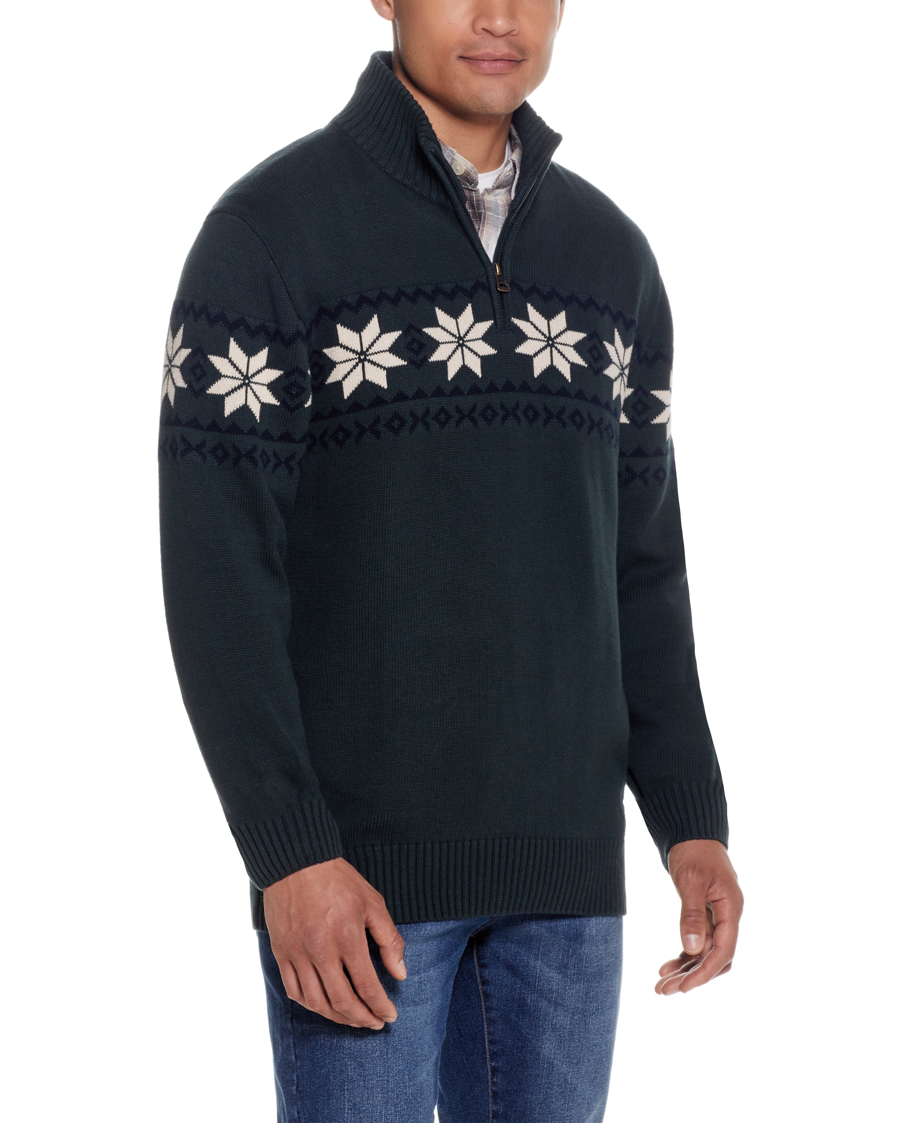 SNOWFLAKE QUARTER ZIP SWEATER in BRG GREEN
