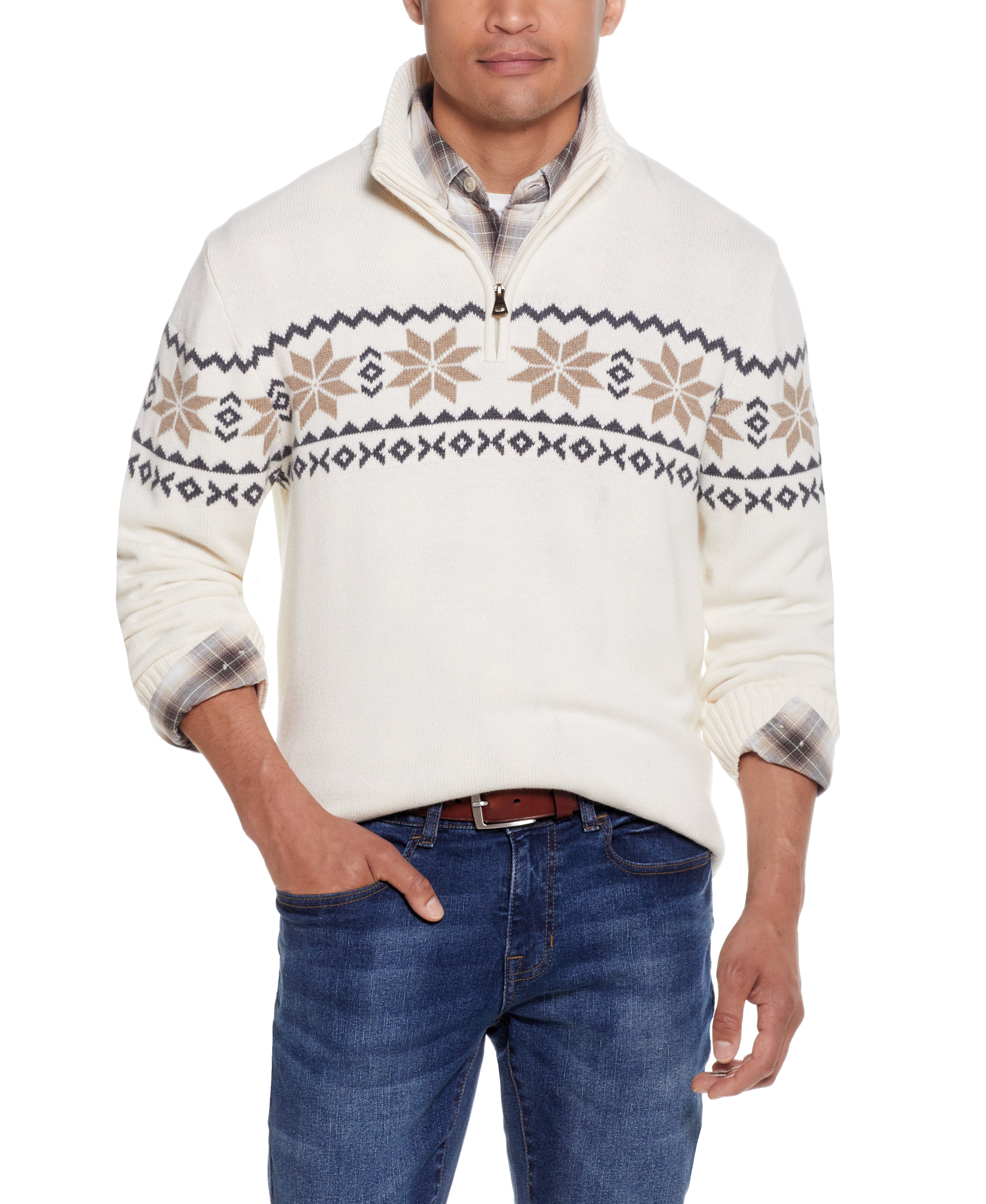 Snowflake Quarter Zip Sweater In Ivory