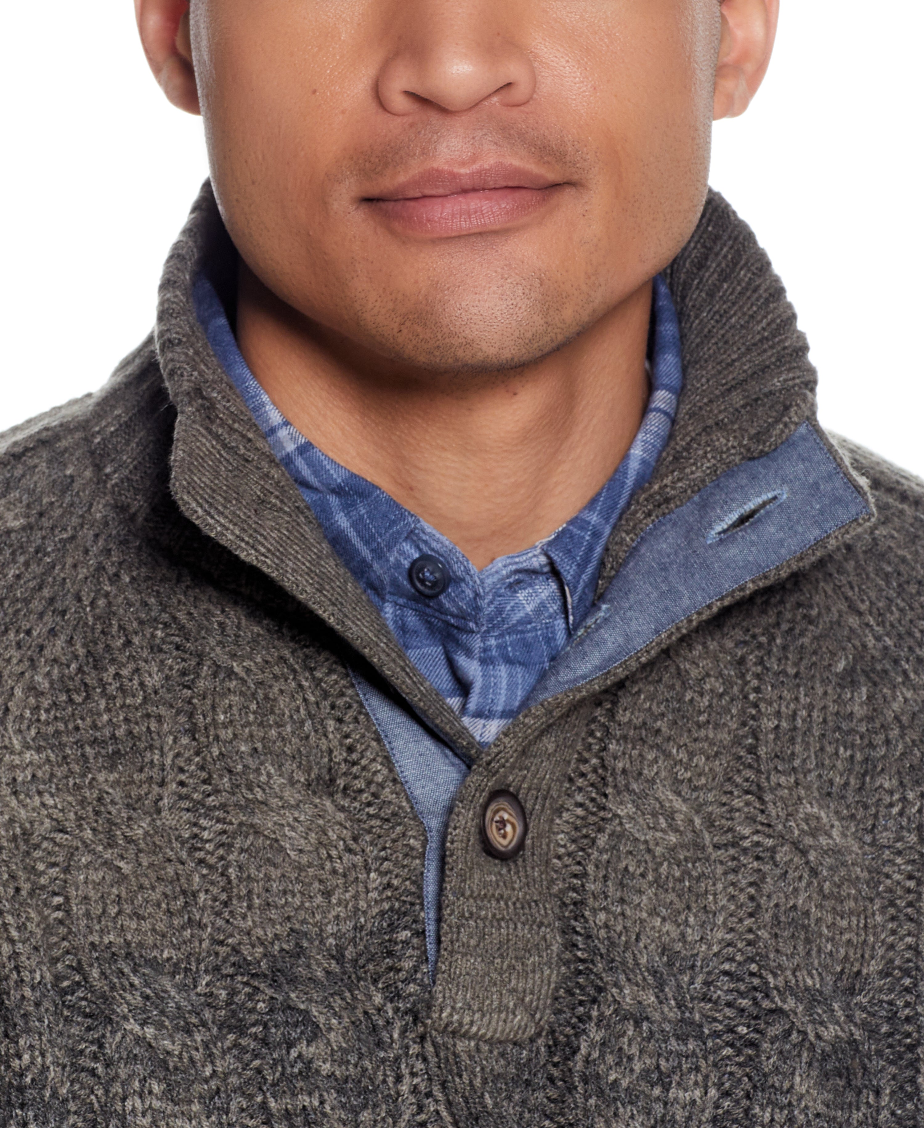 OMBRE FRONT CABLE BUTTONUP MOCK in CAMOUFLAGE MARL