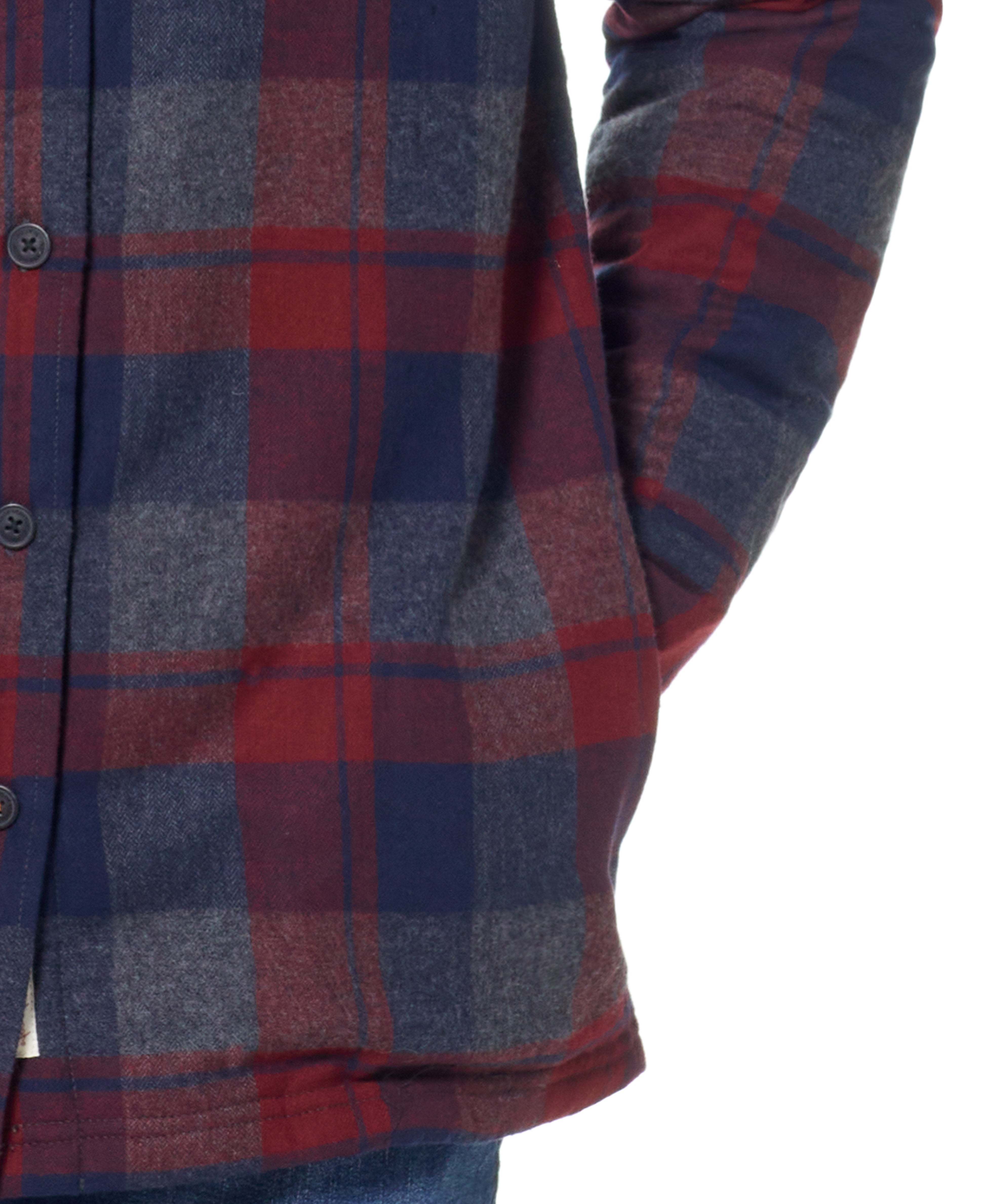 Sherpa Lined Flannel Shirt Jacket In Red Dahlia