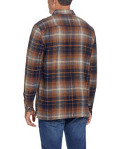 Sherpa Lined Flannel Shirt Jacket In Chili Oil