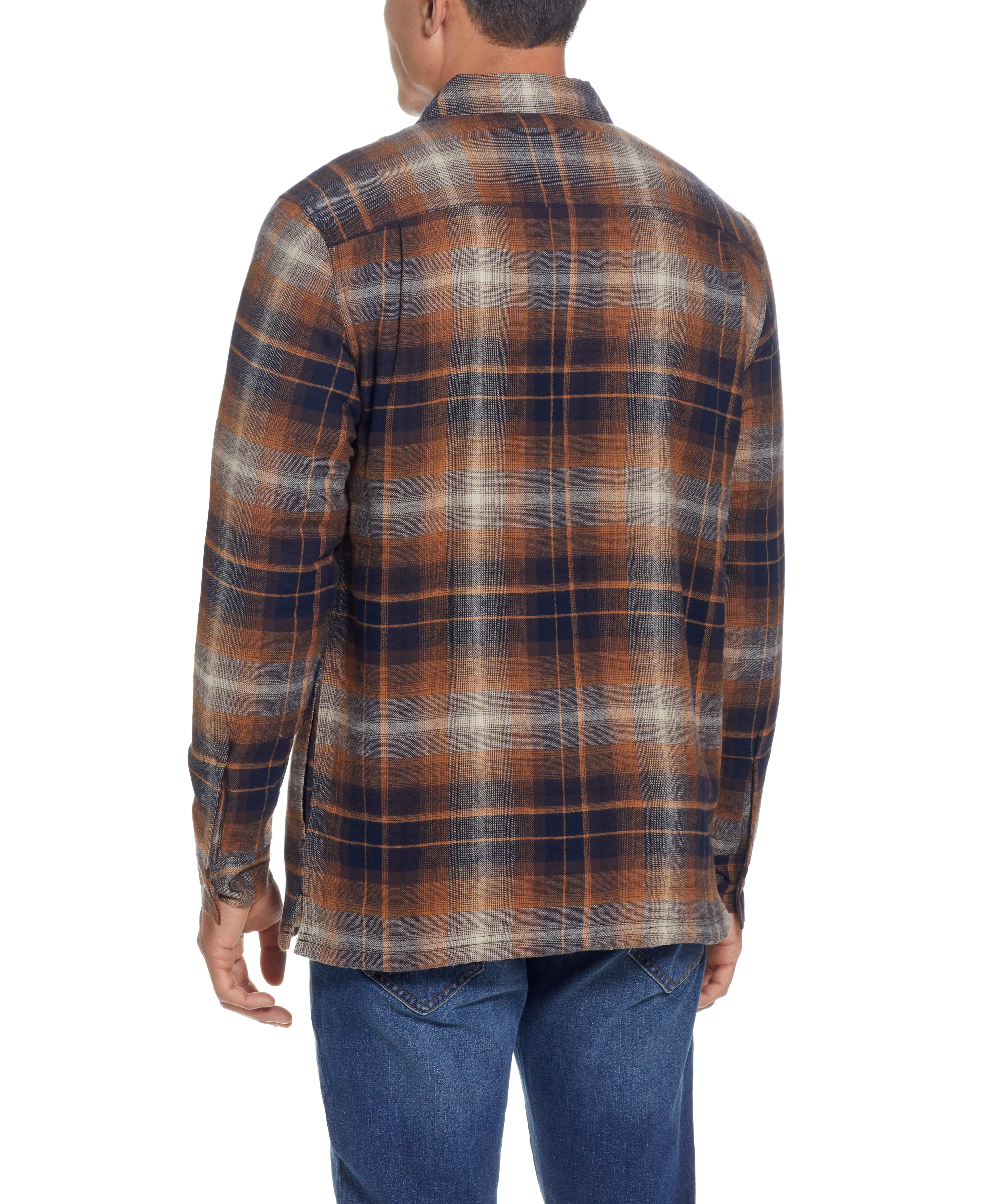 Sherpa Lined Flannel Shirt Jacket In Chili Oil