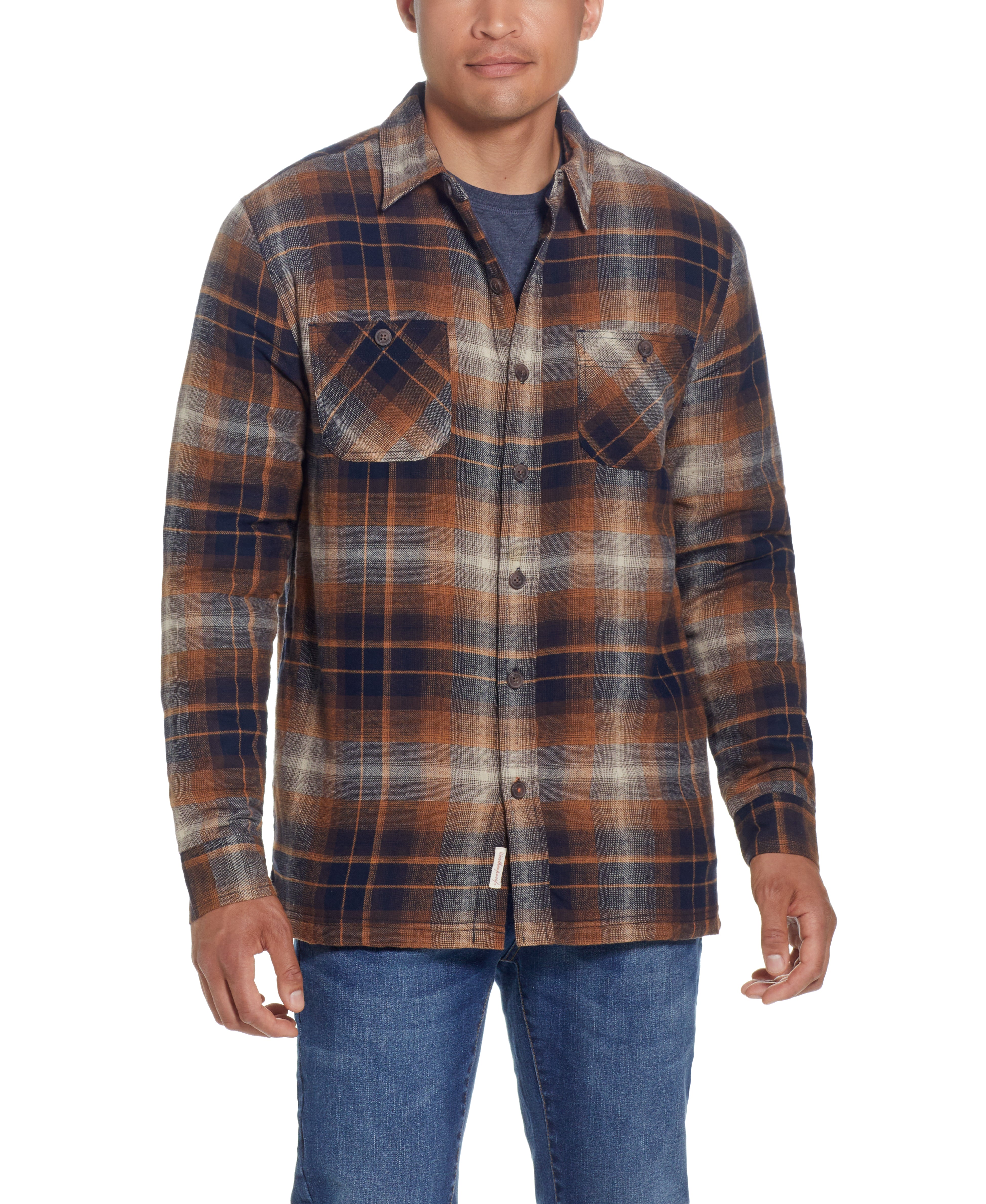 Sherpa Lined Flannel Shirt Jacket In Chili Oil
