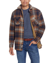 Sherpa Lined Flannel Shirt Jacket In Chili Oil