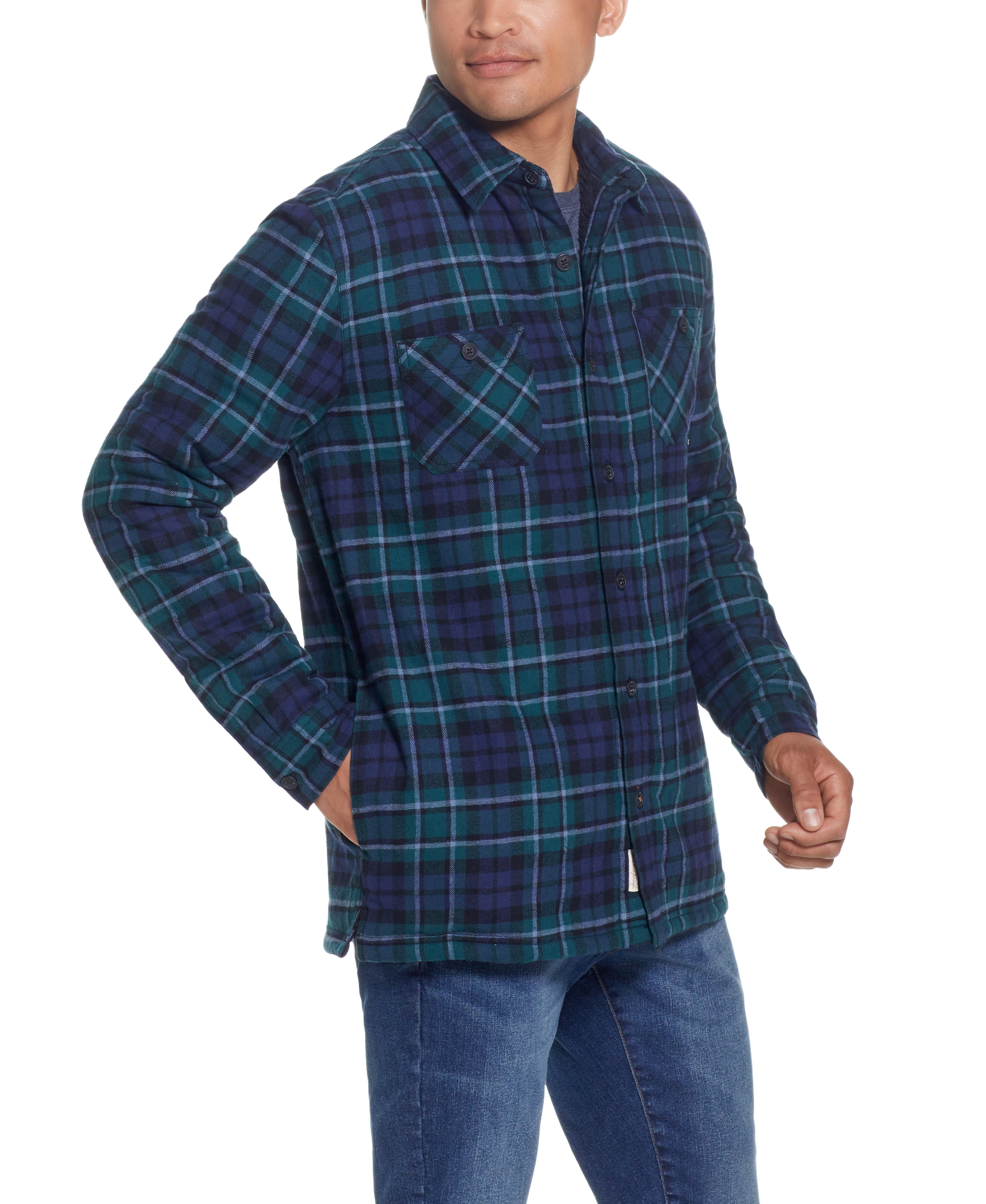 SHERPA LINED SHIRT JACKET IN EVERGREEN