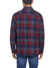 Sherpa Lined Flannel Shirt Jacket In Red Dahlia
