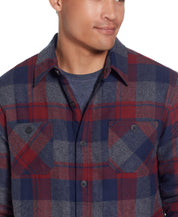 Sherpa Lined Flannel Shirt Jacket In Red Dahlia