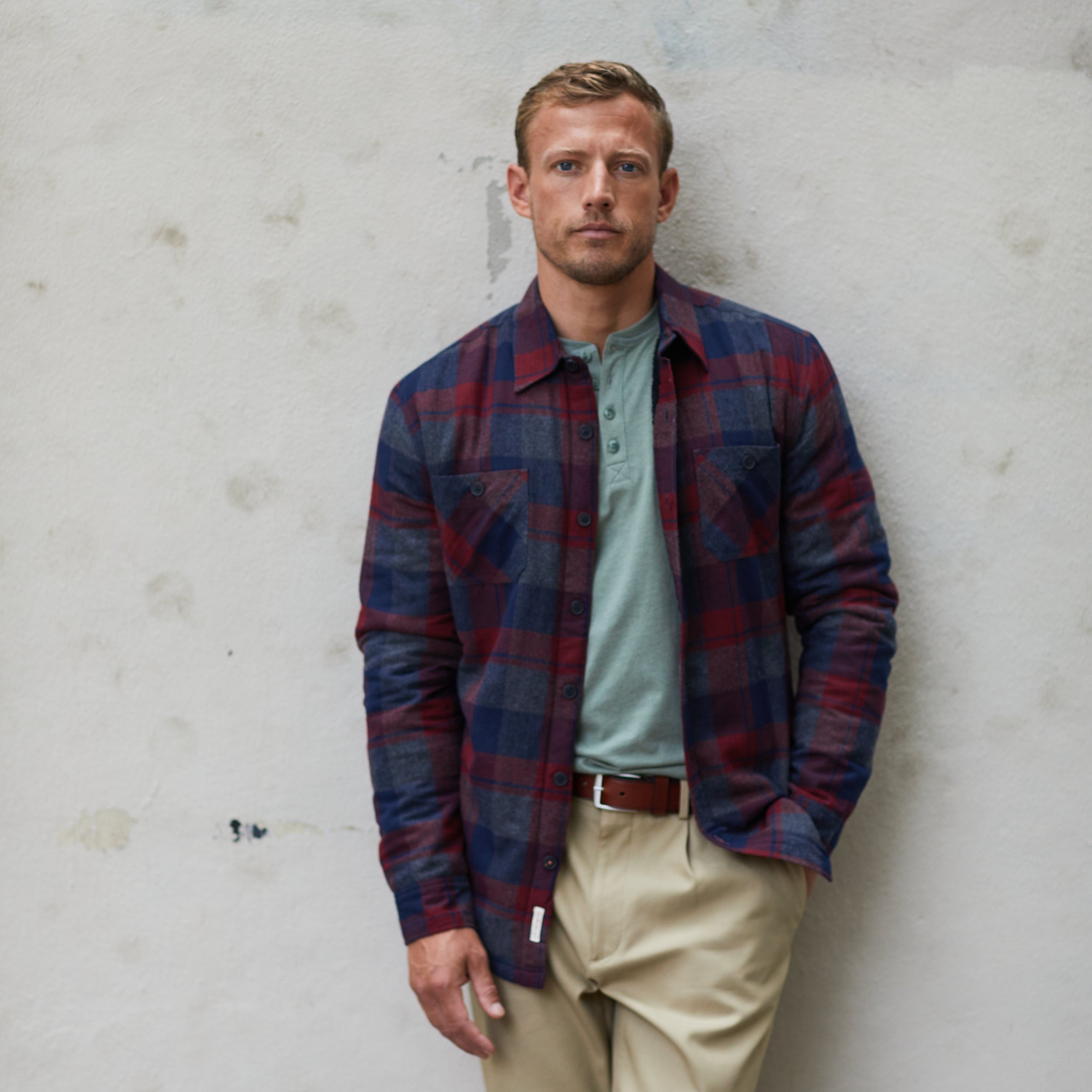 Sherpa Lined Flannel Shirt Jacket In Red Dahlia