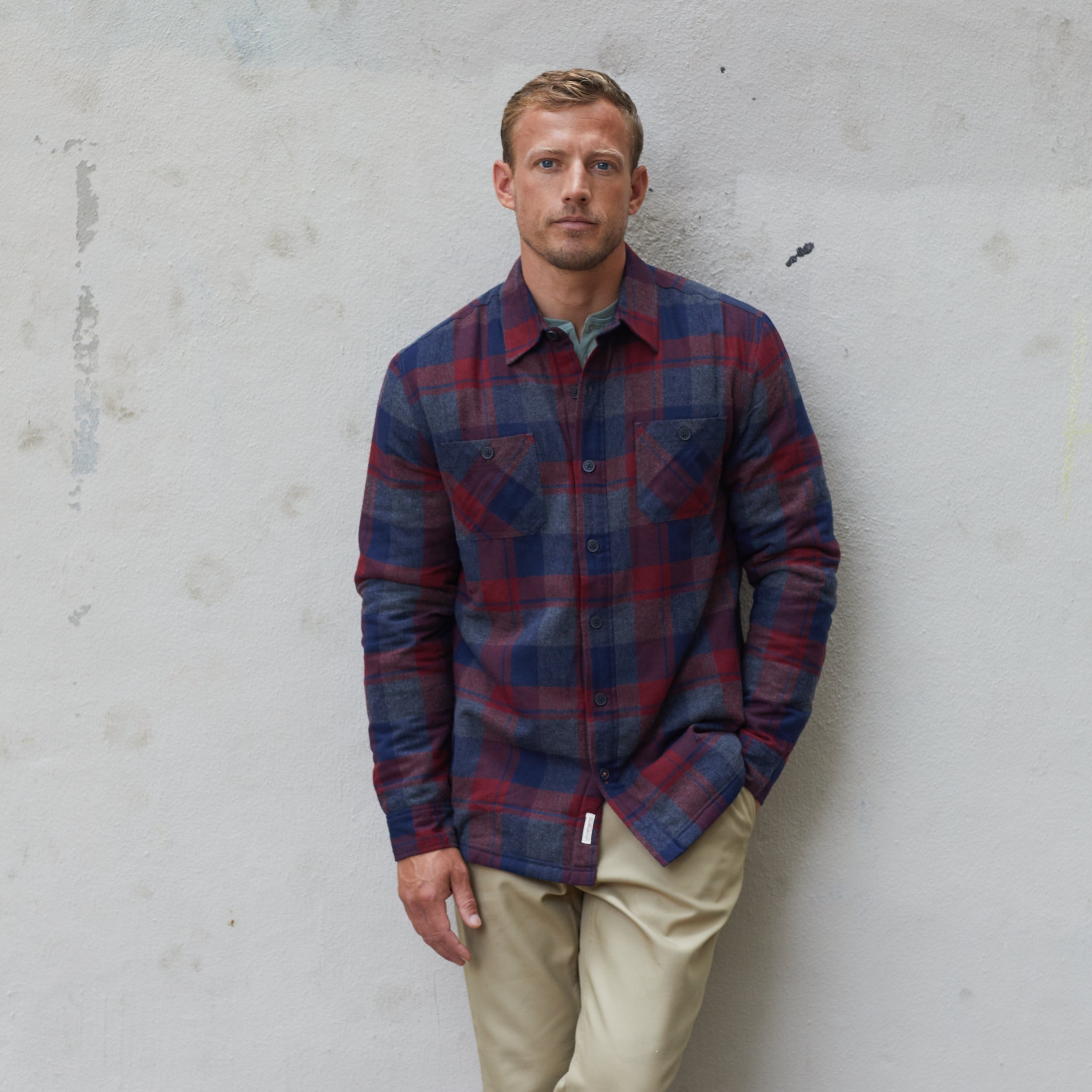 Sherpa Lined Flannel Shirt Jacket In Red Dahlia