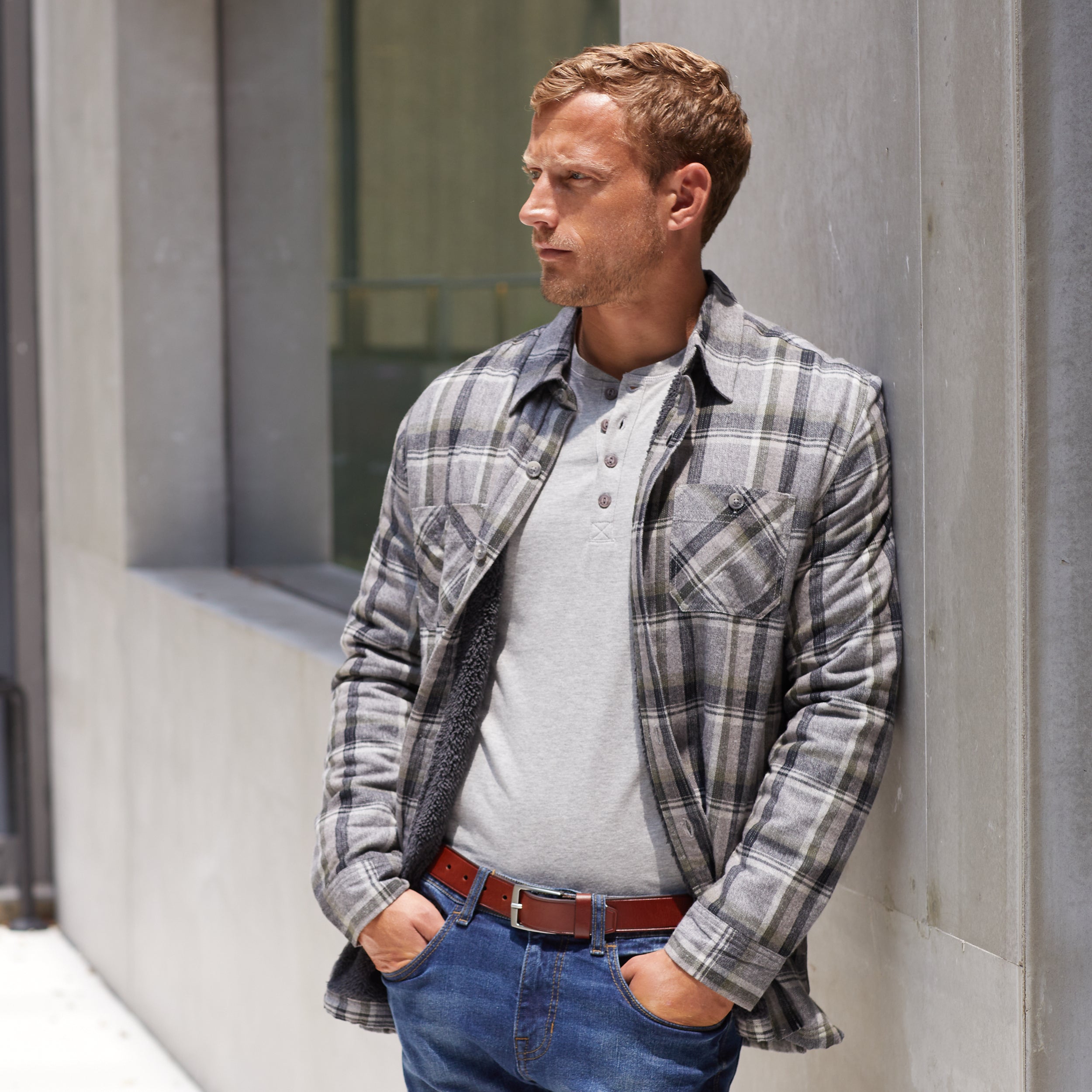 Sherpa Lined Flannel Shirt Jacket In Twine