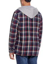 Sherpa Lined Hooded Flannel Shirt Jacket In Berry