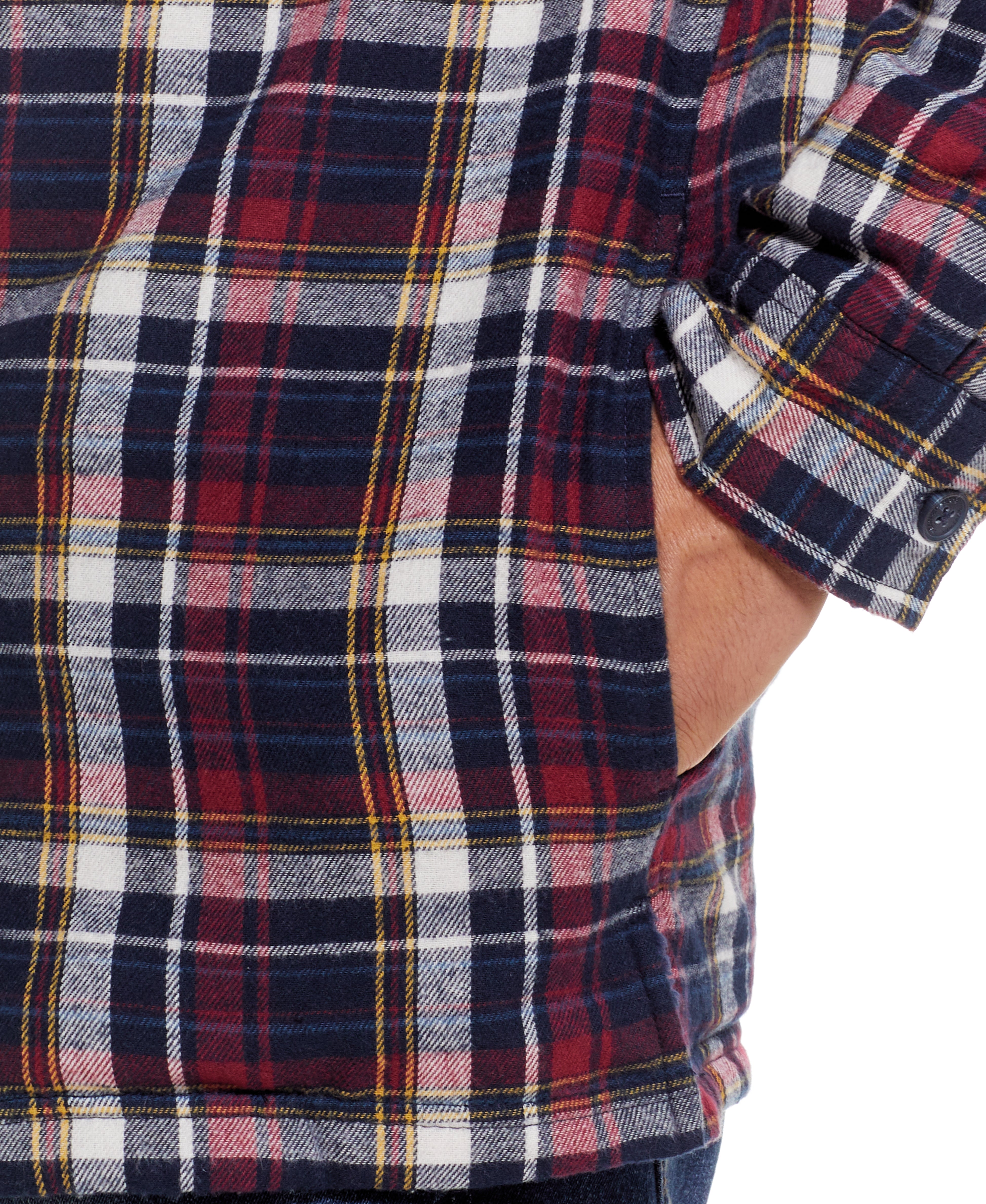 Sherpa Lined Hooded Flannel Shirt Jacket In Berry