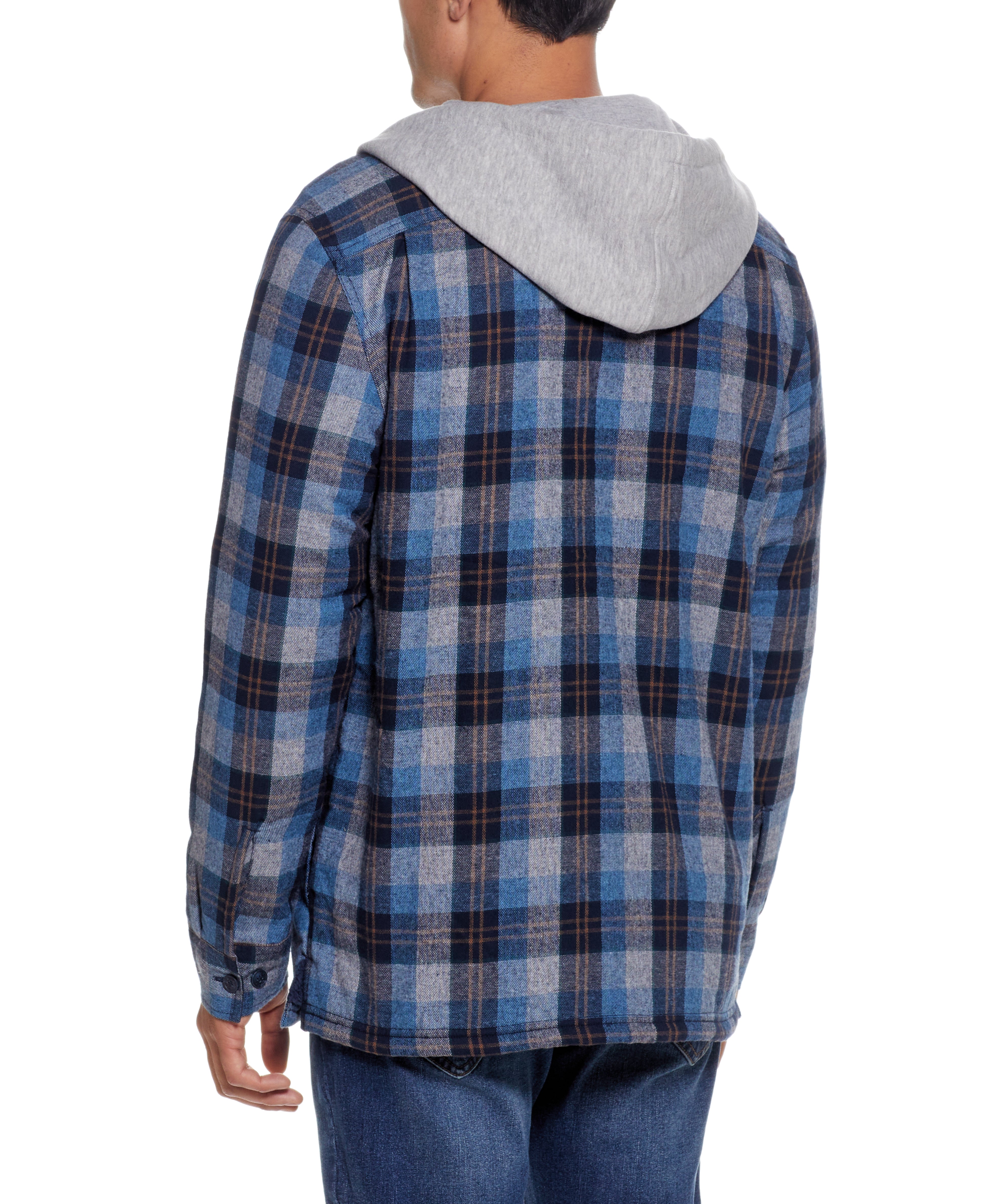 SHERPA LINED HOODED SHIRT JACKET in BLUE
