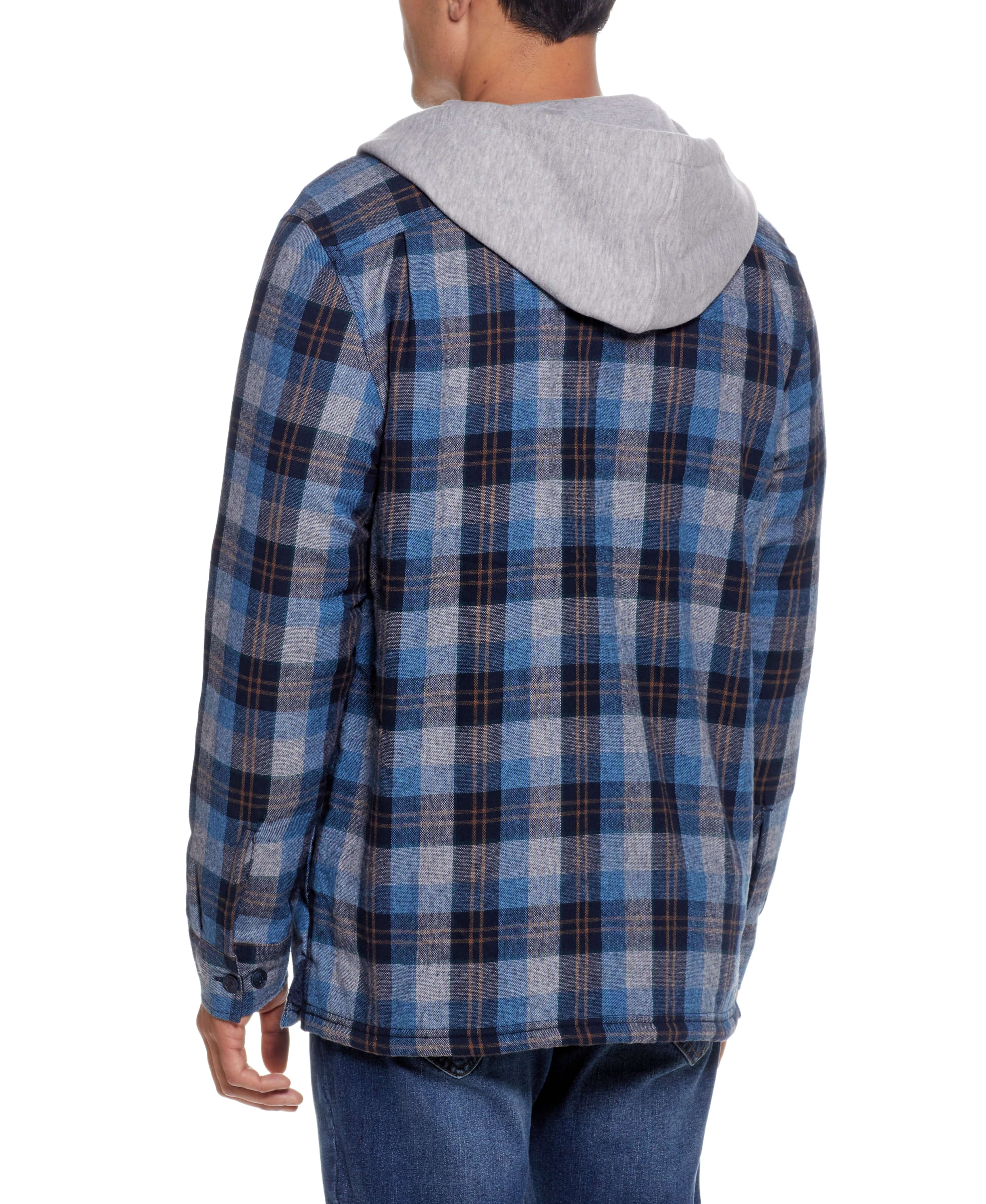 Sherpa Lined Hooded Shirt Jacket In Blue