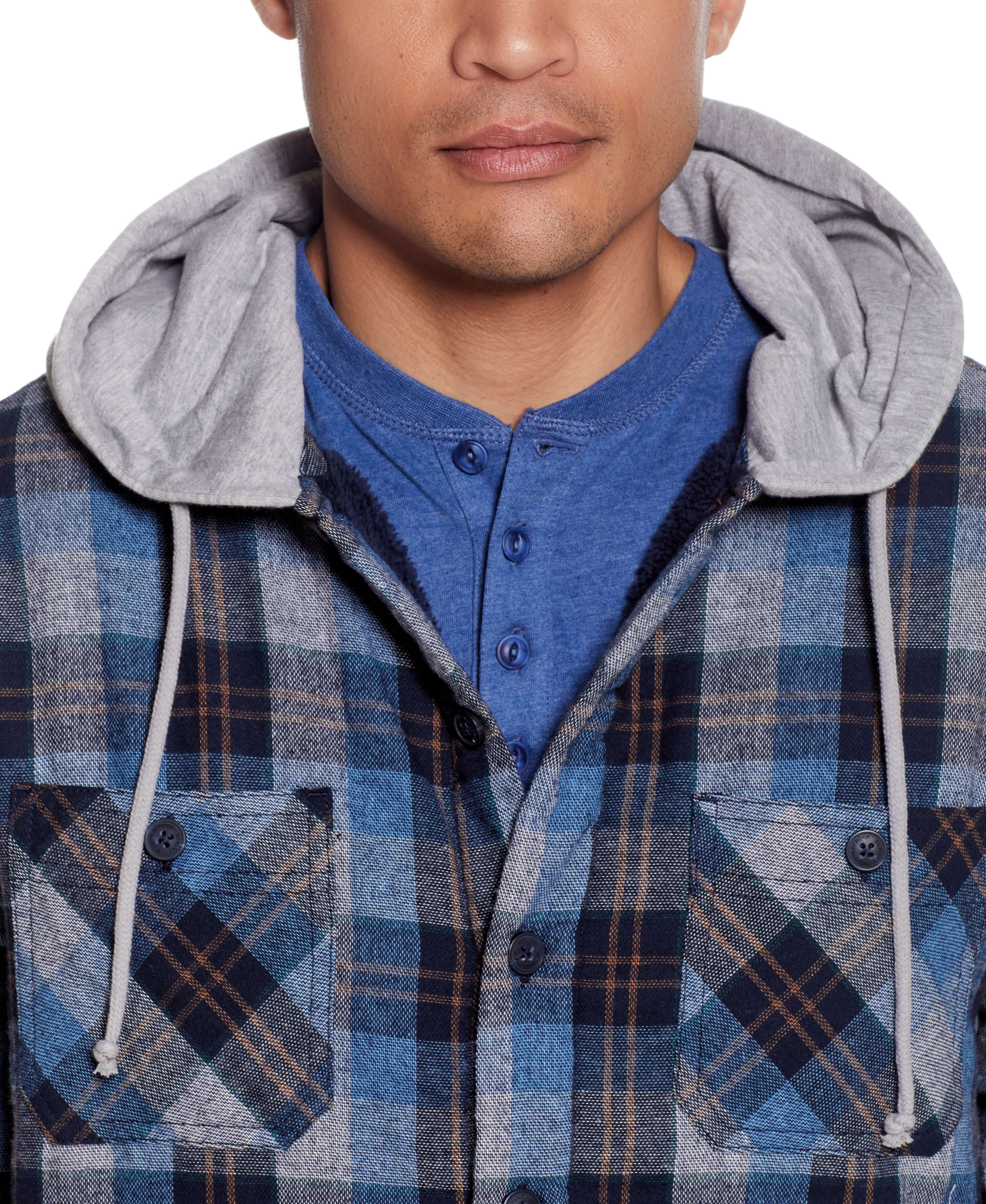 Sherpa Lined Hooded Shirt Jacket In Blue