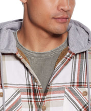 Sherpa Lined Hooded Flannel Shirt Jacket In Marshmellow