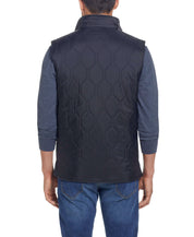 Back view of HEXAGON QUILTED LIGHTWEIGHT VEST in BLACK showcasing its stylish design and lightweight construction.