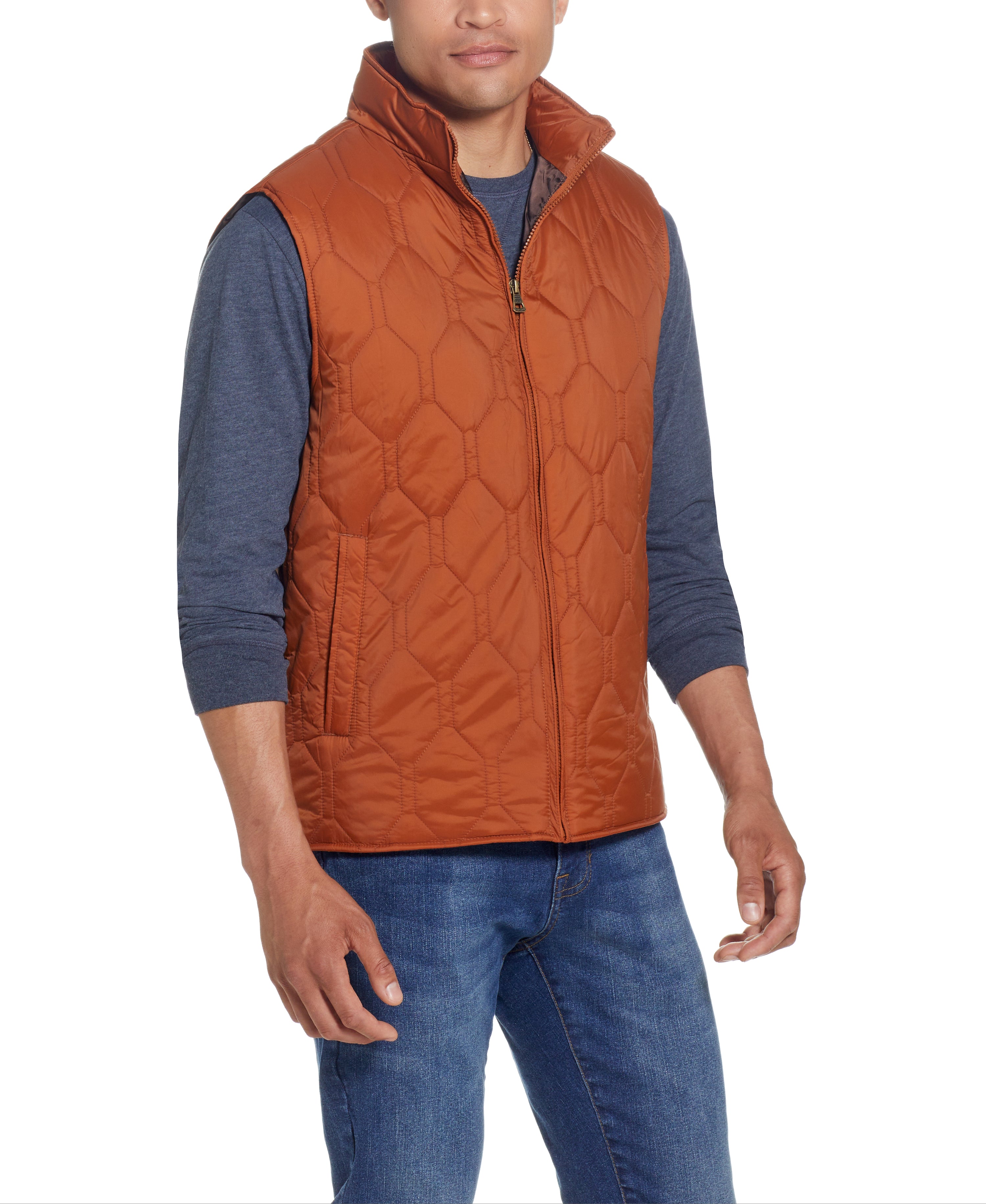 HEXAGON QUILTED LIGHTWEIGHT VEST in CARAMEL CAFE