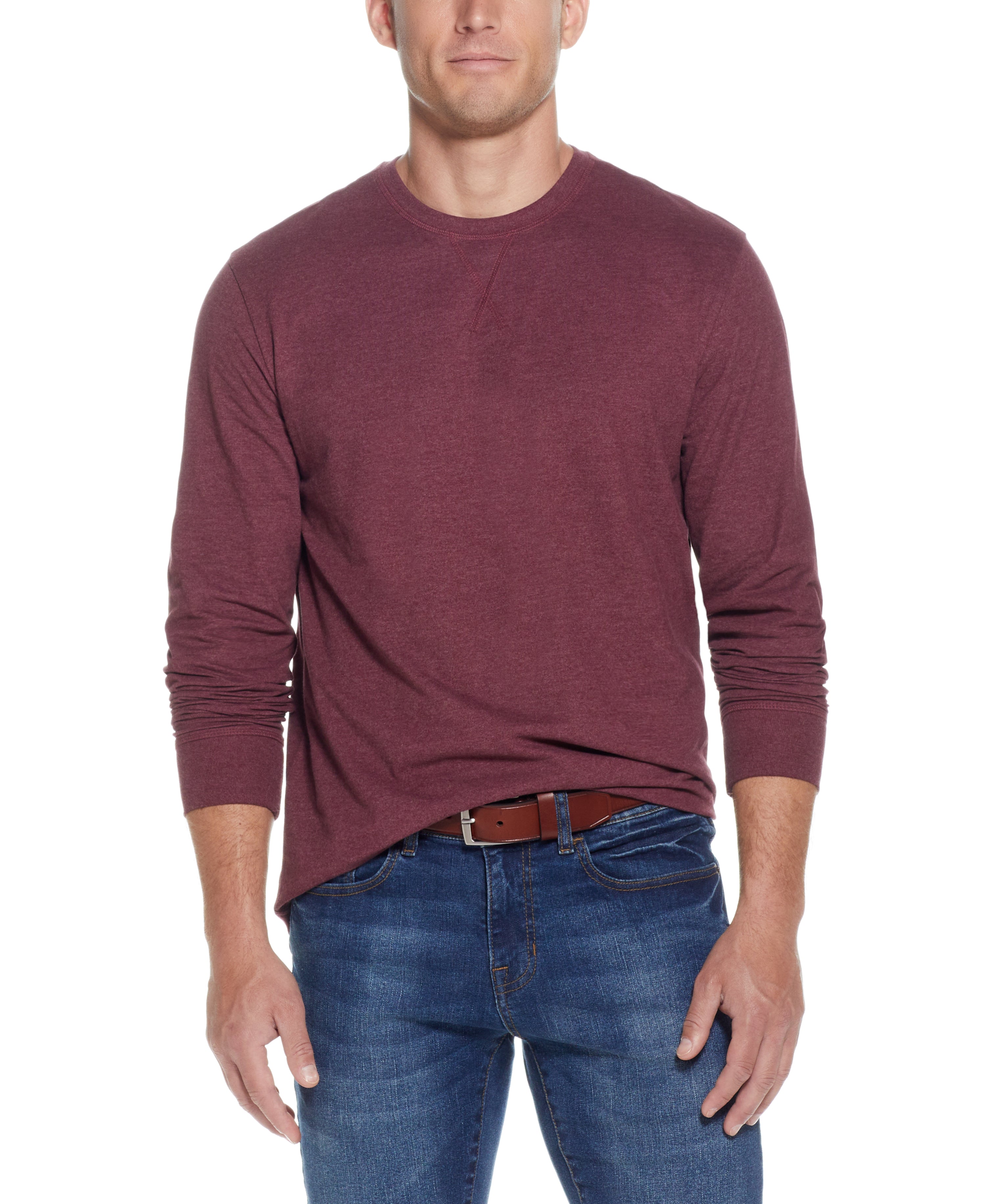 LONG SLEEVE BRUSHED JERSEY CREW in CABERNET HTHR
