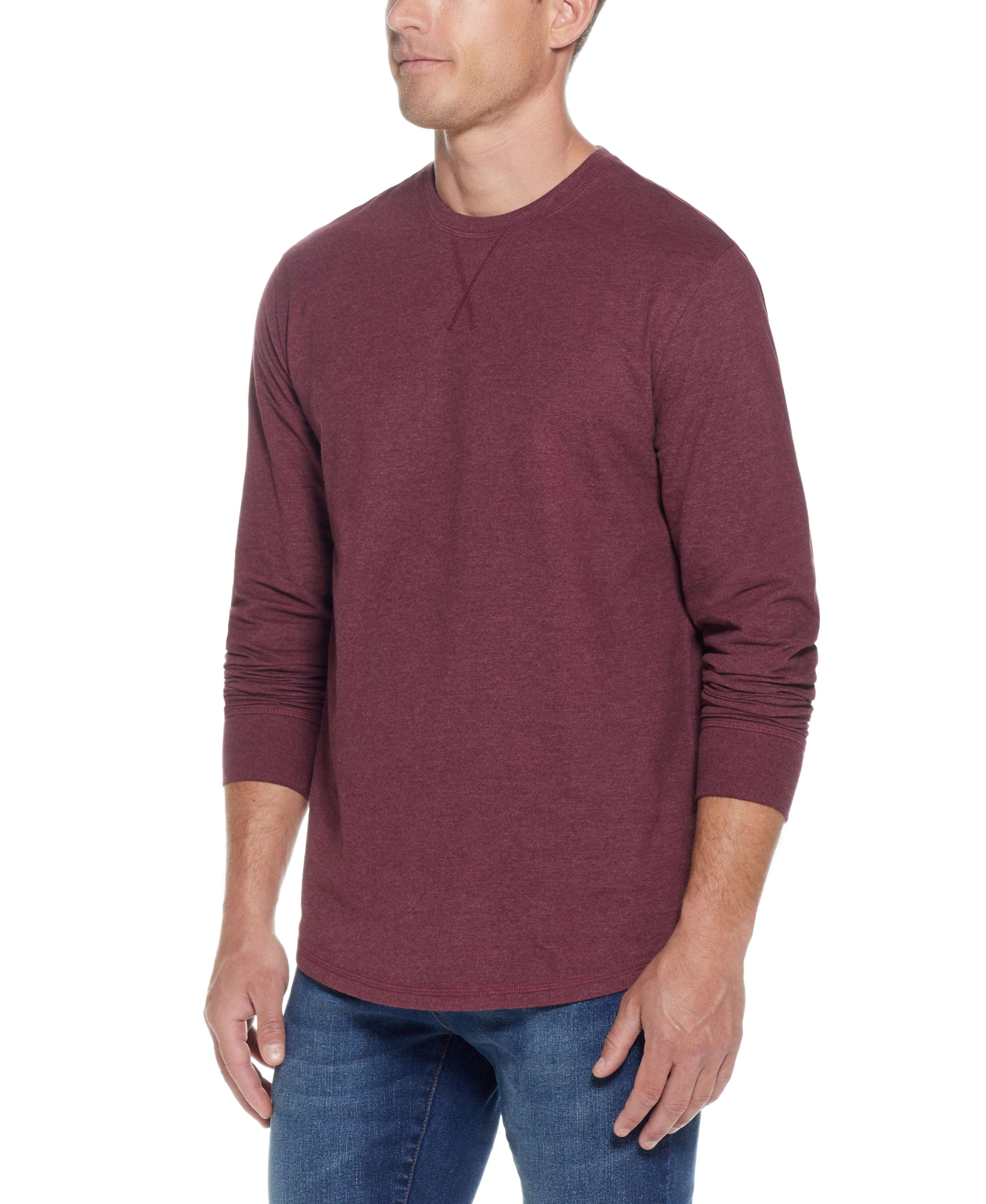 LONG SLEEVE BRUSHED JERSEY CREW in CABERNET HTHR