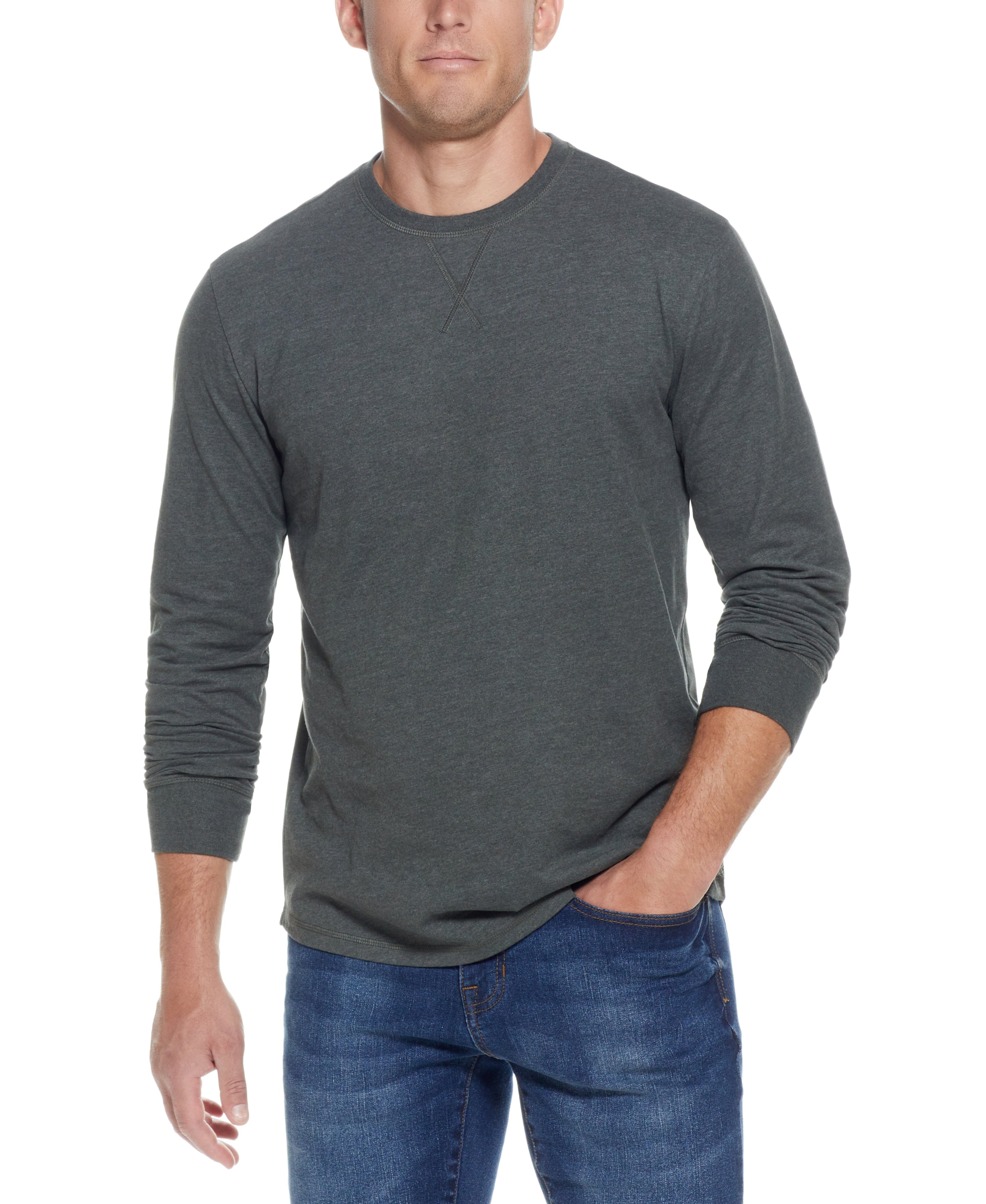LONG SLEEVE BRUSHED JERSEY CREW in SCARAB GREEN