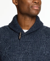 Fisherman Shawl Collar Sweater in Dark Denim Heather
