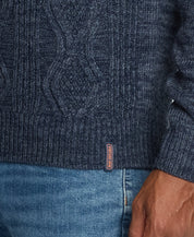 Fisherman Shawl Collar Sweater in Dark Denim Heather