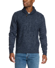 Fisherman Shawl Collar Sweater in Dark Denim Heather