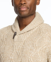 Fisherman Shawl Collar Sweater in Light Khaki