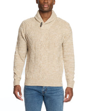 Fisherman Shawl Collar Sweater in Light Khaki