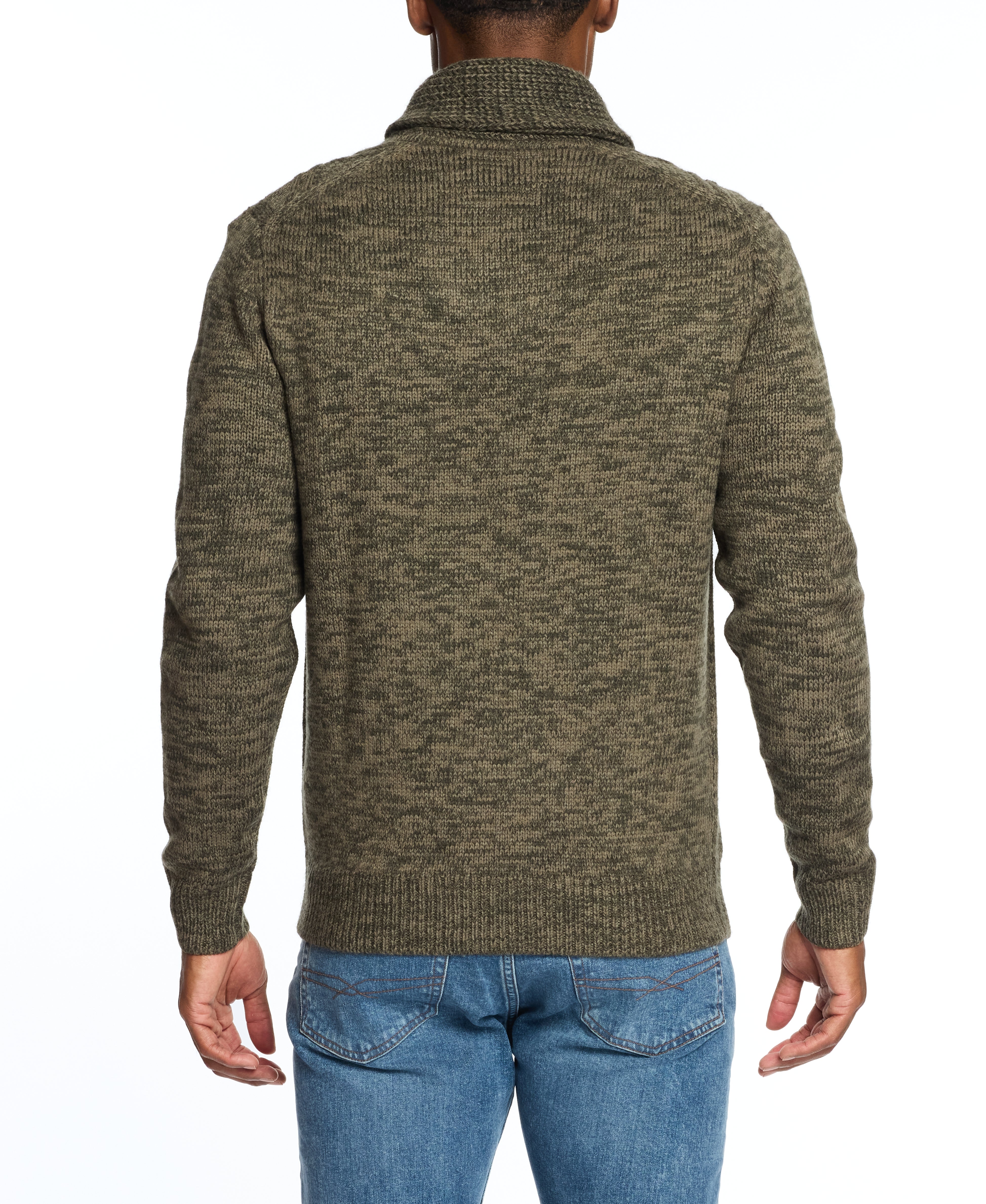 Fisherman Shawl Collar Sweater in Light Olive
