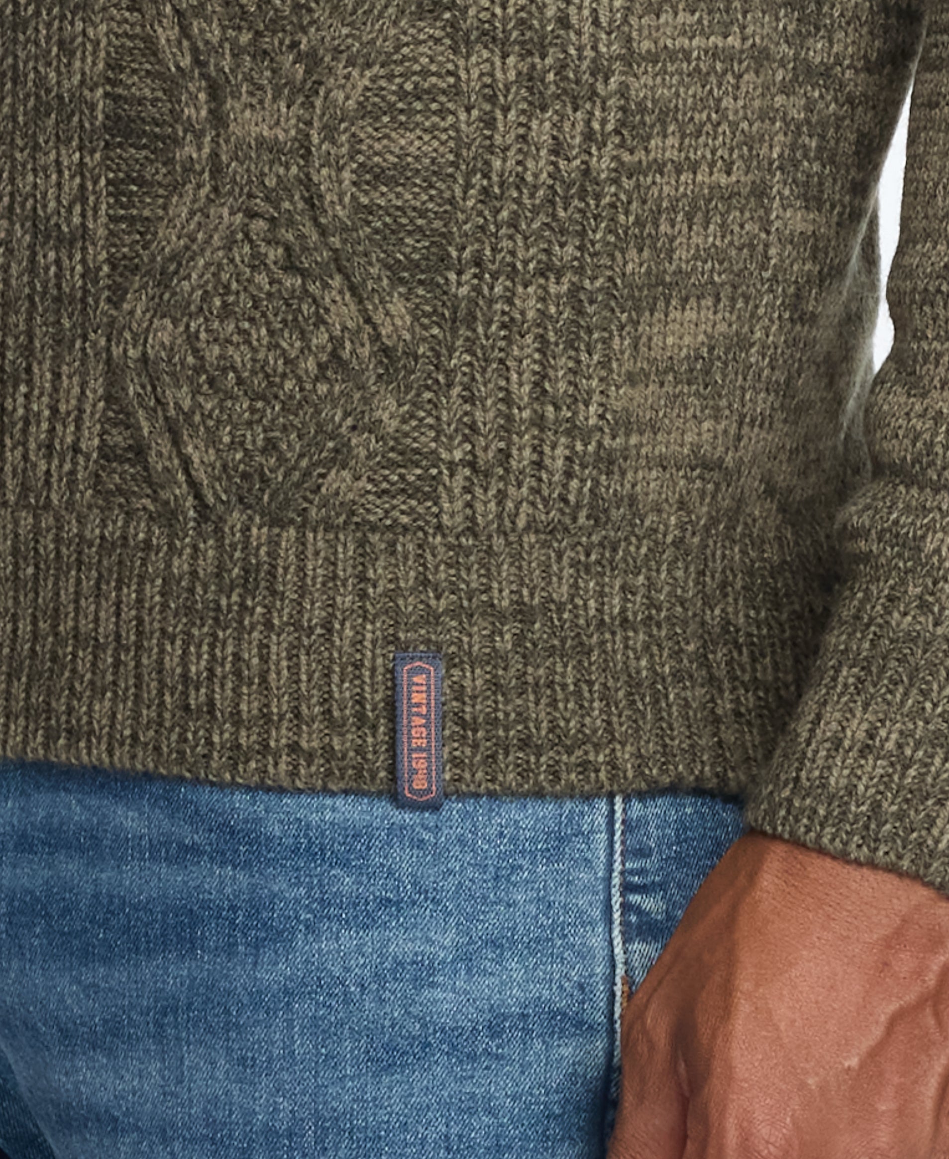 Fisherman Shawl Collar Sweater in Light Olive