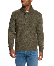 Fisherman Shawl Collar Sweater in Light Olive