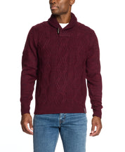 Fisherman Shawl Collar Sweater in Ruby
