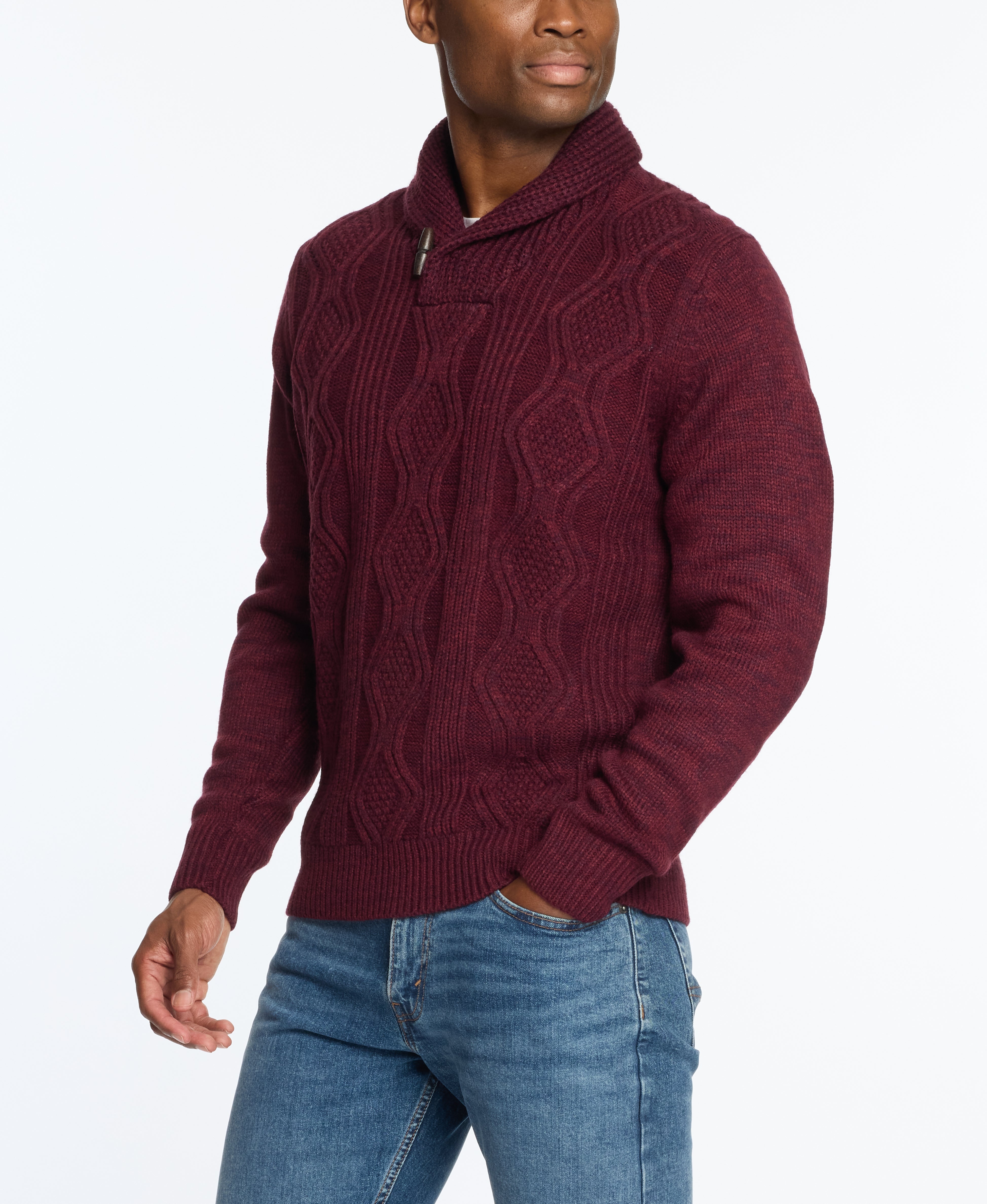 Fisherman Shawl Collar Sweater in Burgundy