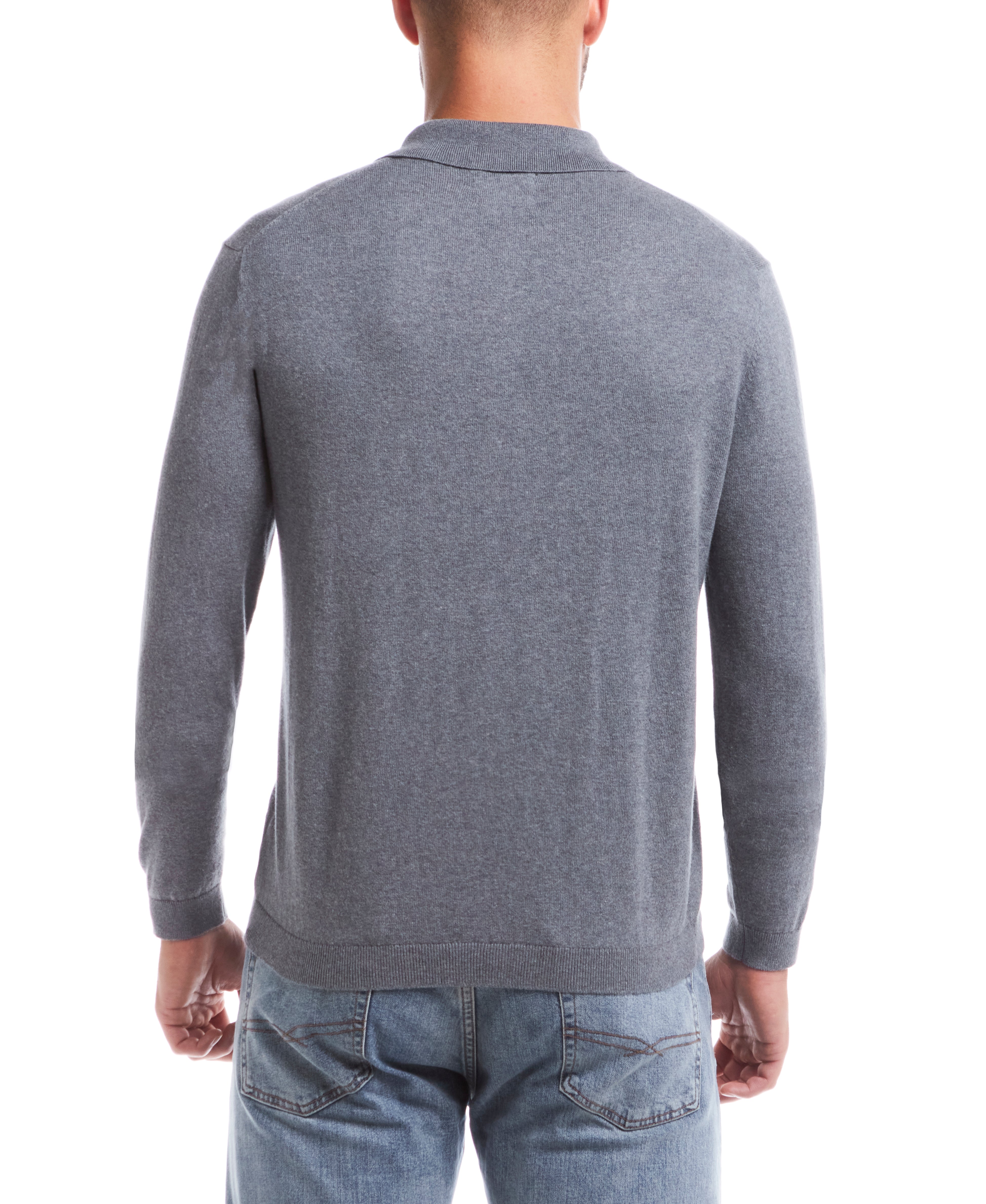 Cotton Cashmere Long Sleeve Polo In Medium Grey Heather