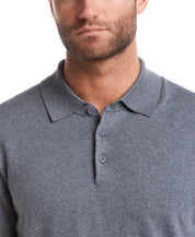 Cotton Cashmere Long Sleeve Polo In Medium Grey Heather
