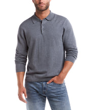 Cotton Cashmere Long Sleeve Polo In Medium Grey Heather