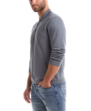 Cotton Cashmere Long Sleeve Polo In Medium Grey Heather